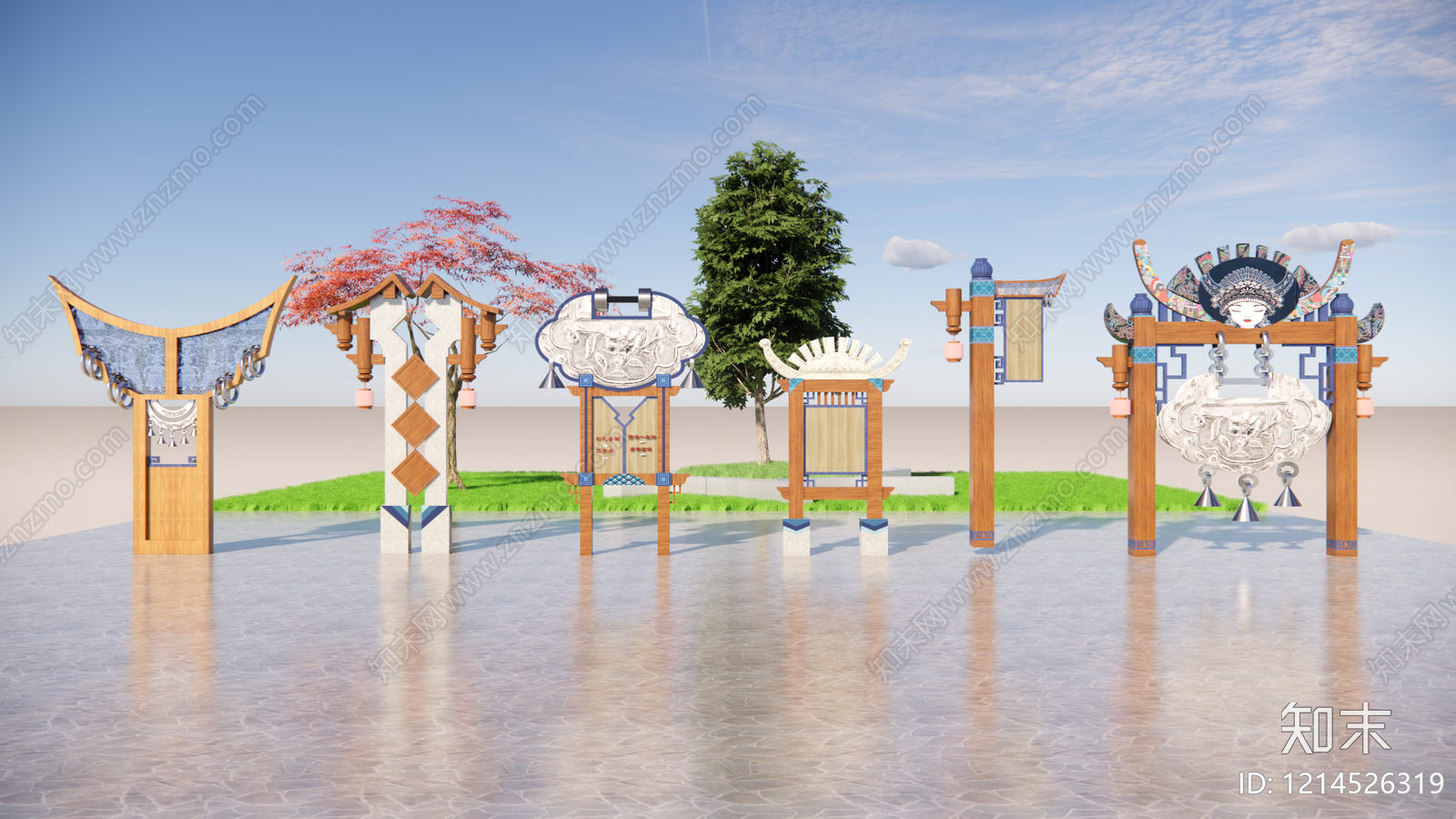 新中式苗族元素指示牌SU模型下载【ID:1214526319】