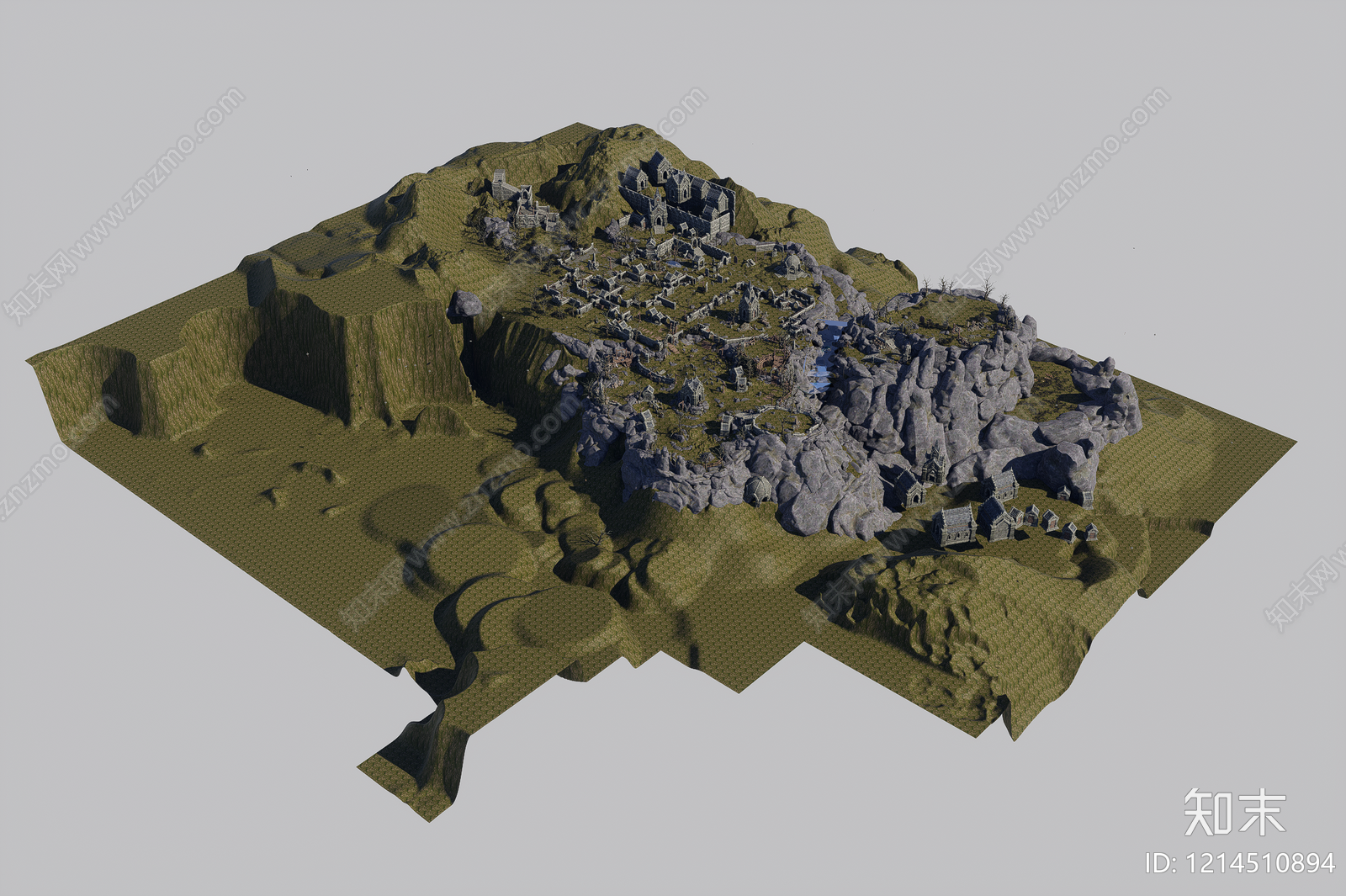 哥特式废墟风格鸟瞰规划3D模型下载【ID:1214510894】