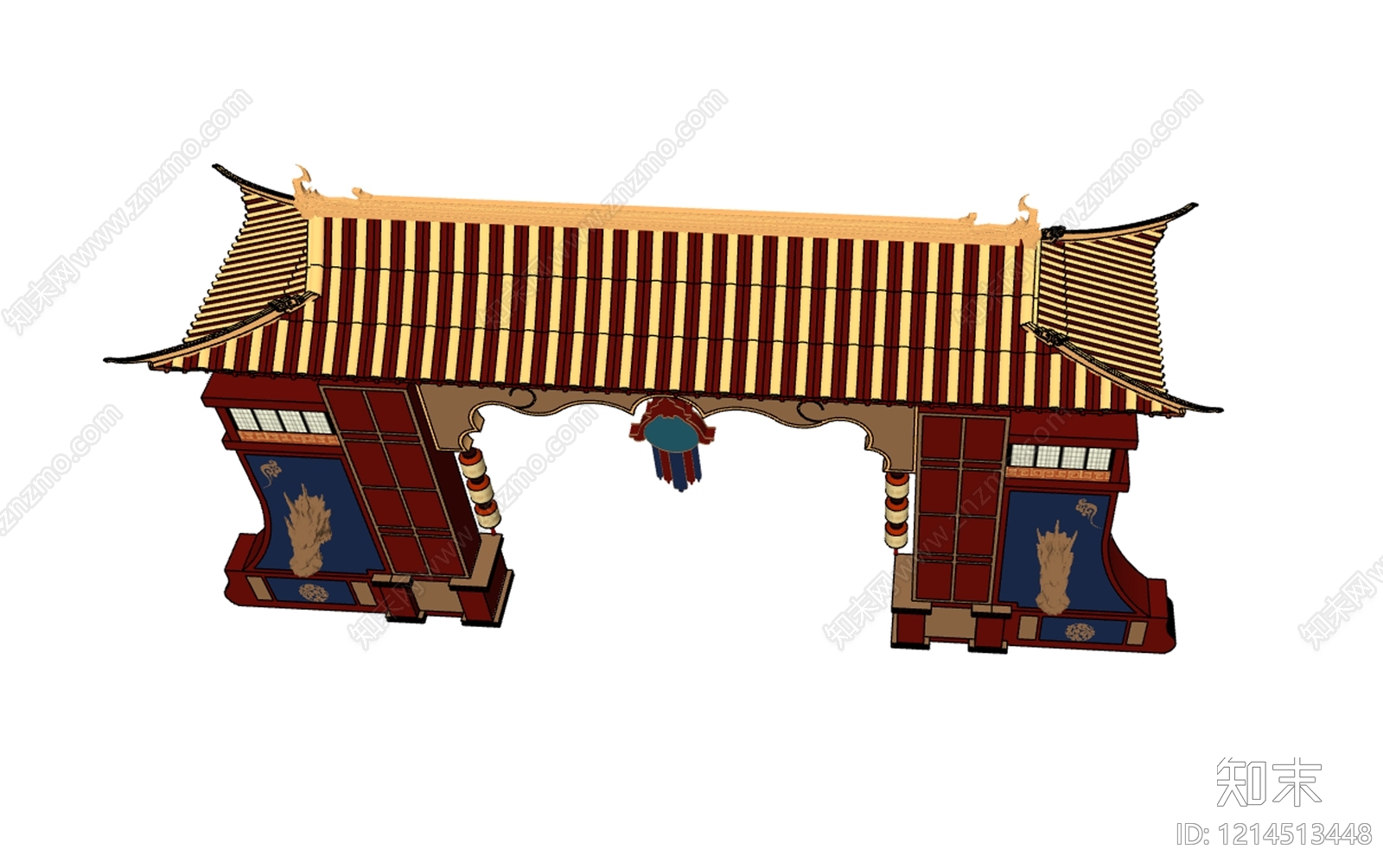新中式入口大门SU模型下载【ID:1214513448】