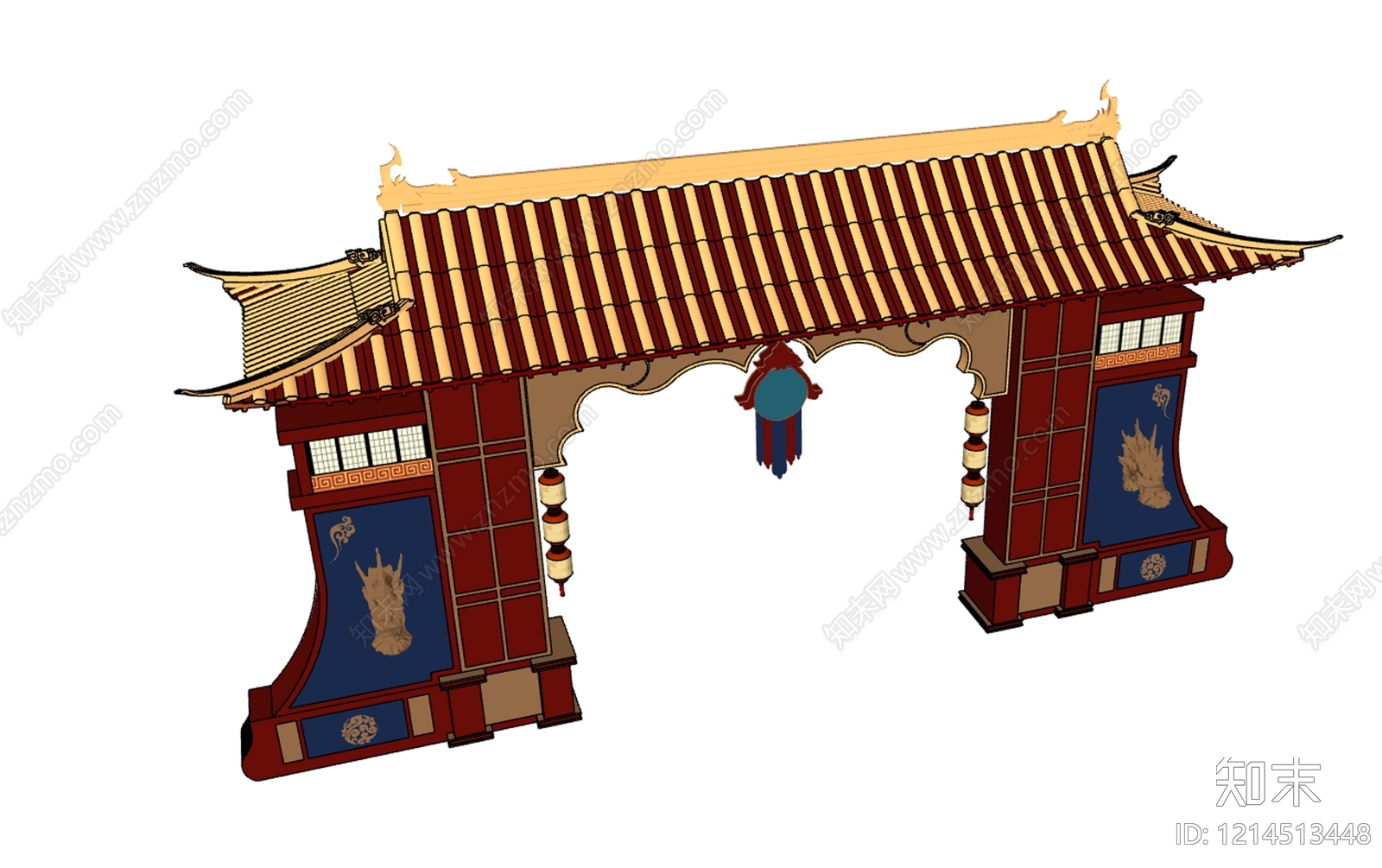 新中式入口大门SU模型下载【ID:1214513448】