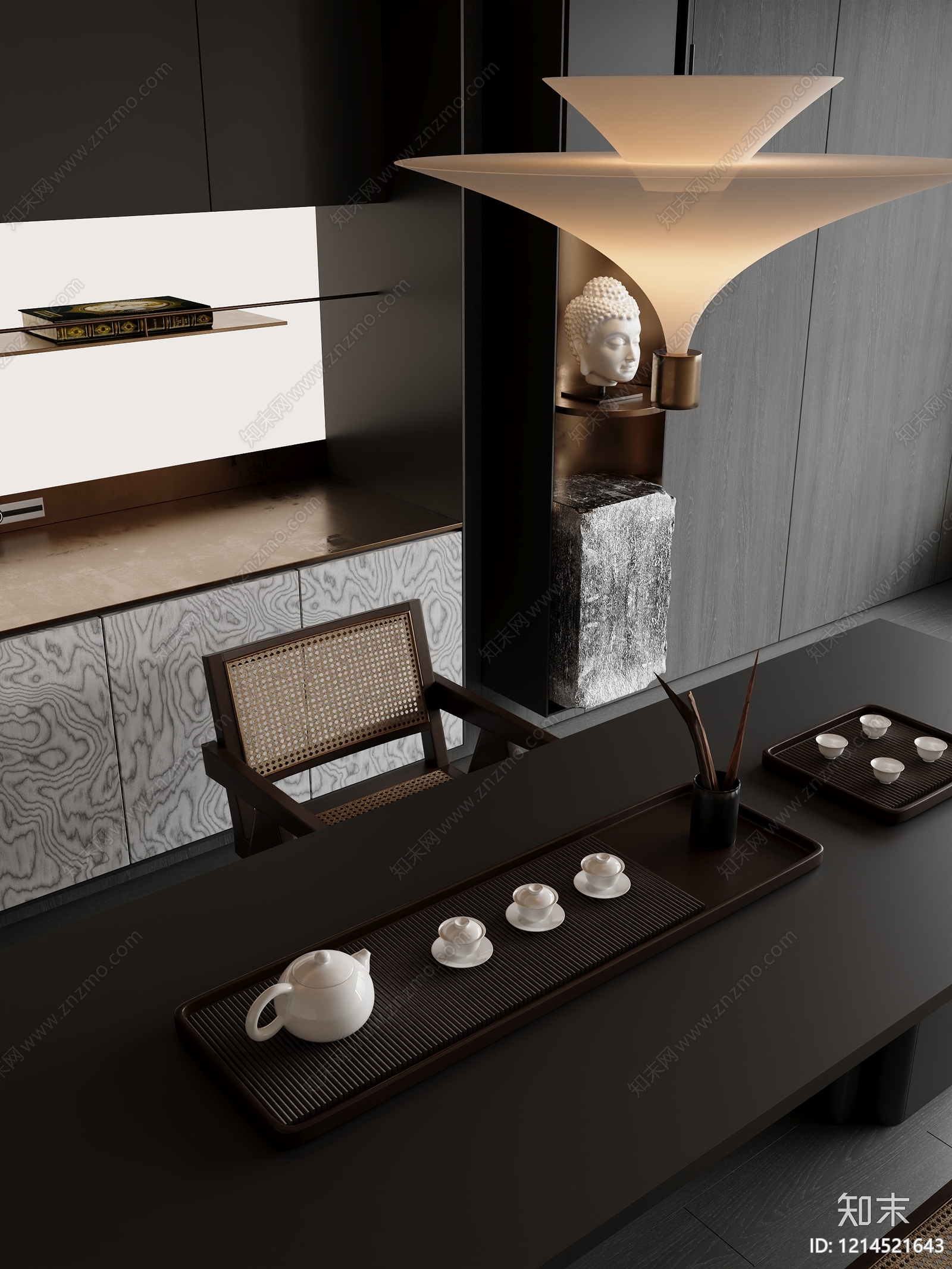 新中式茶室3D模型下载【ID:1214521643】