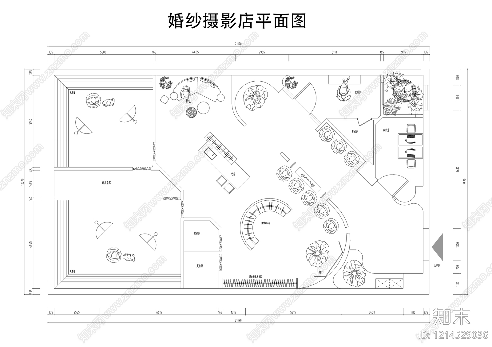 现代婚纱店施工图下载【ID:1214529036】