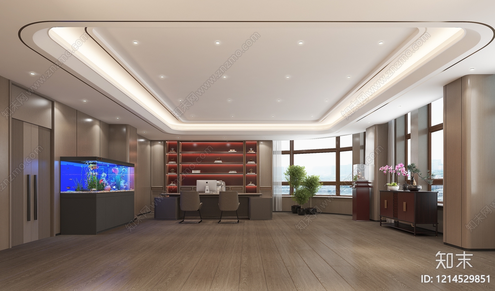 新中式董事长办公室3D模型下载【ID:1214529851】