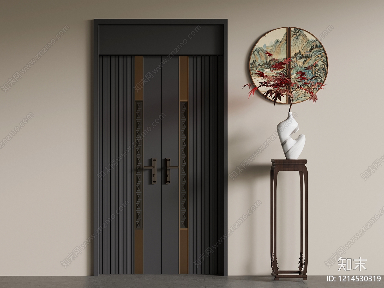 新中式双开门3D模型下载【ID:1214530319】