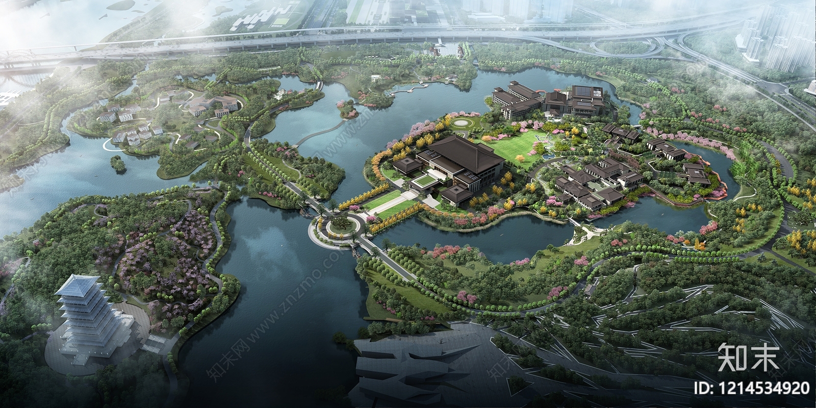 新中式生态湿地3D模型下载【ID:1214534920】