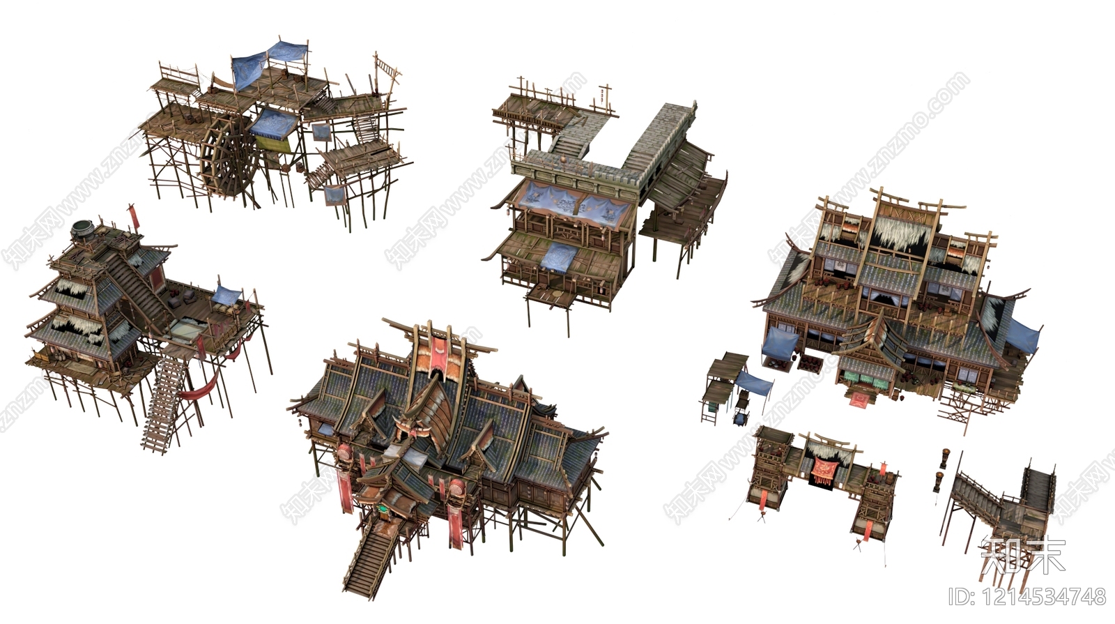 中式水乡建筑风格古建3D模型下载【ID:1214534748】