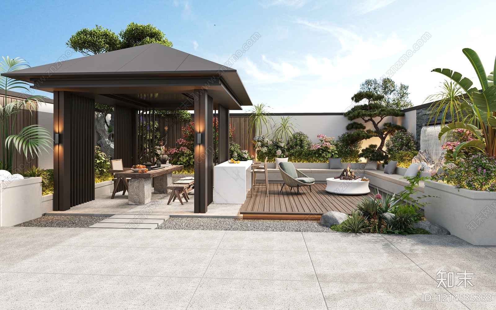 新中式屋顶花园3D模型下载【ID:1214535333】