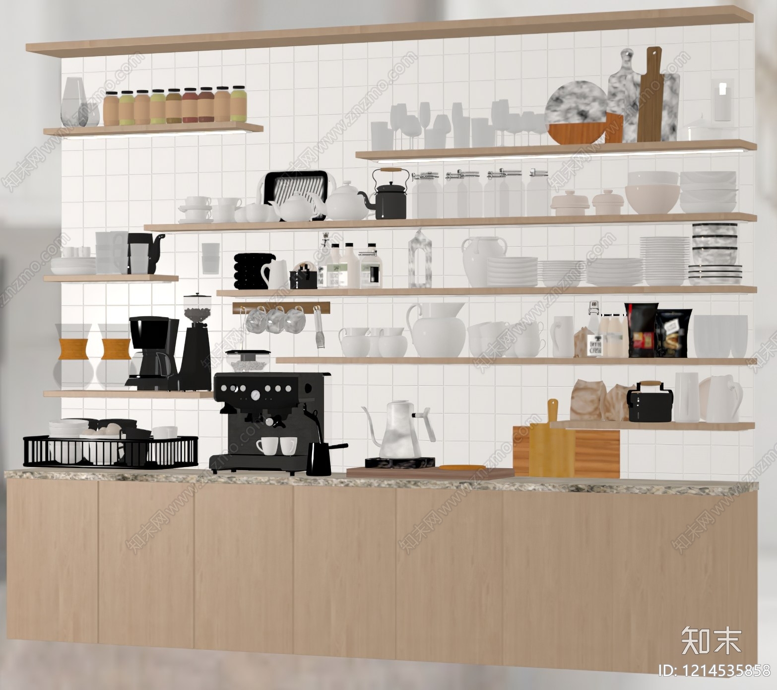 原木奶油风厨房用品组合SU模型下载【ID:1214535858】