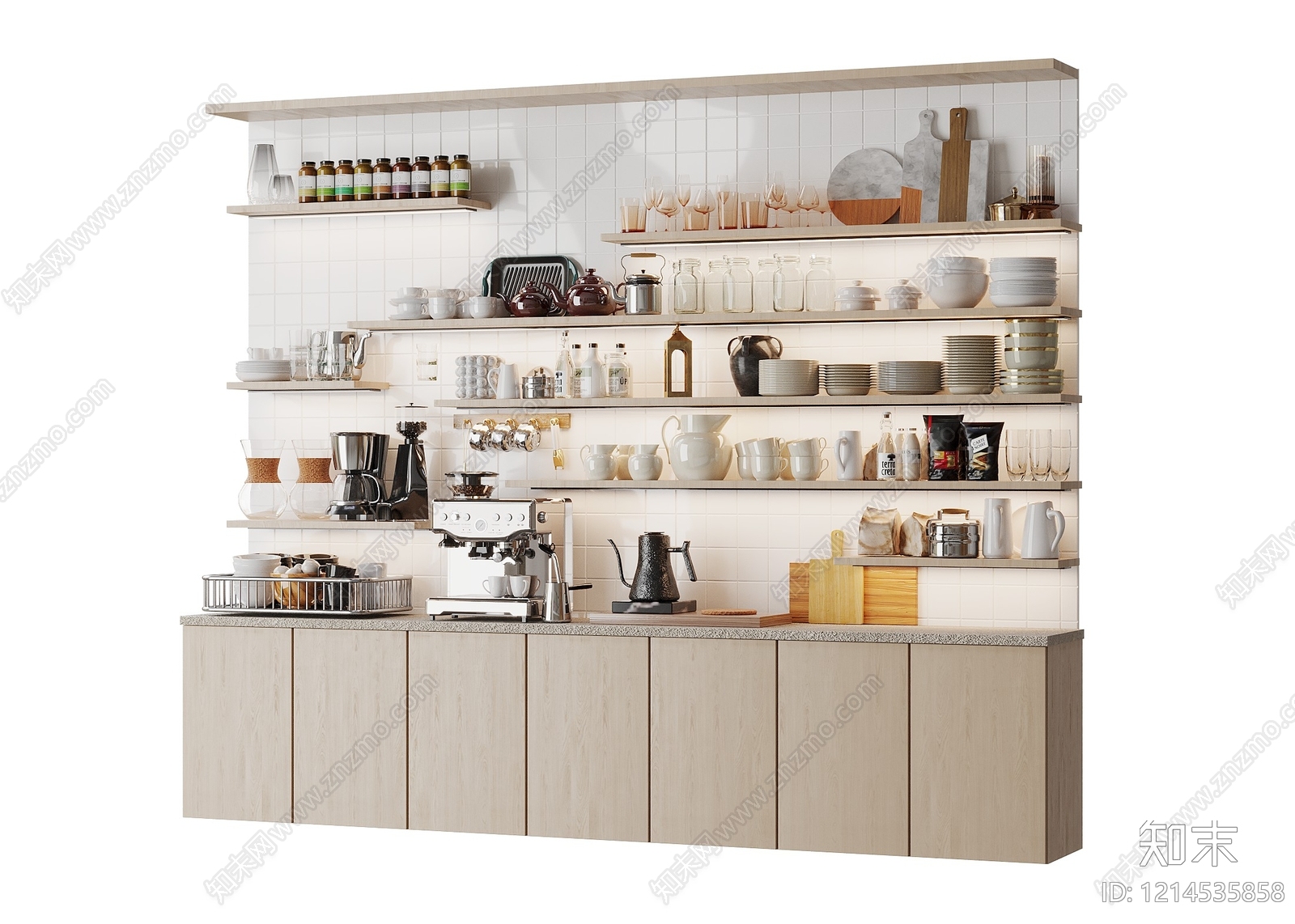 原木奶油风厨房用品组合SU模型下载【ID:1214535858】