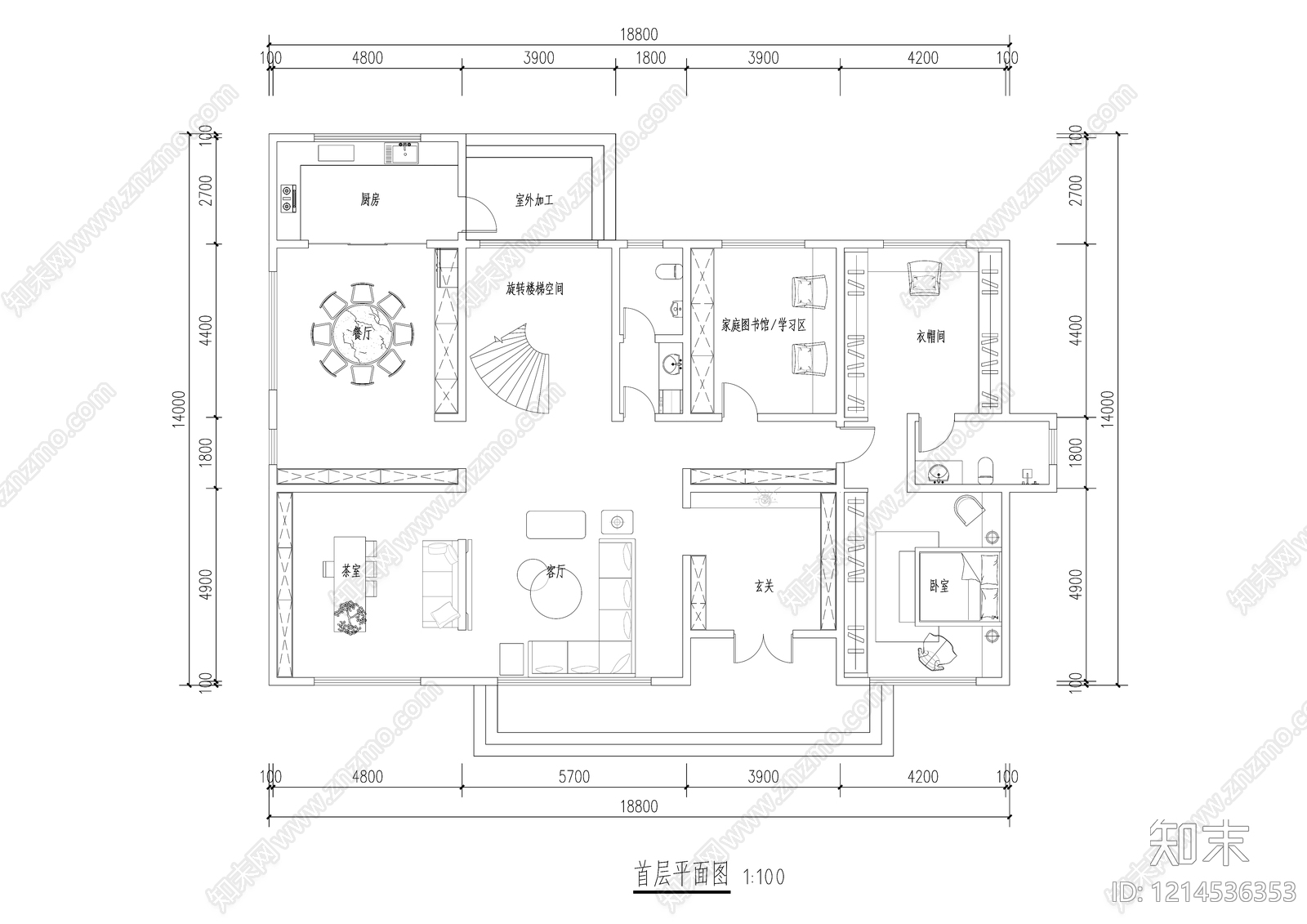 现代别墅建筑cad施工图下载【ID:1214536353】