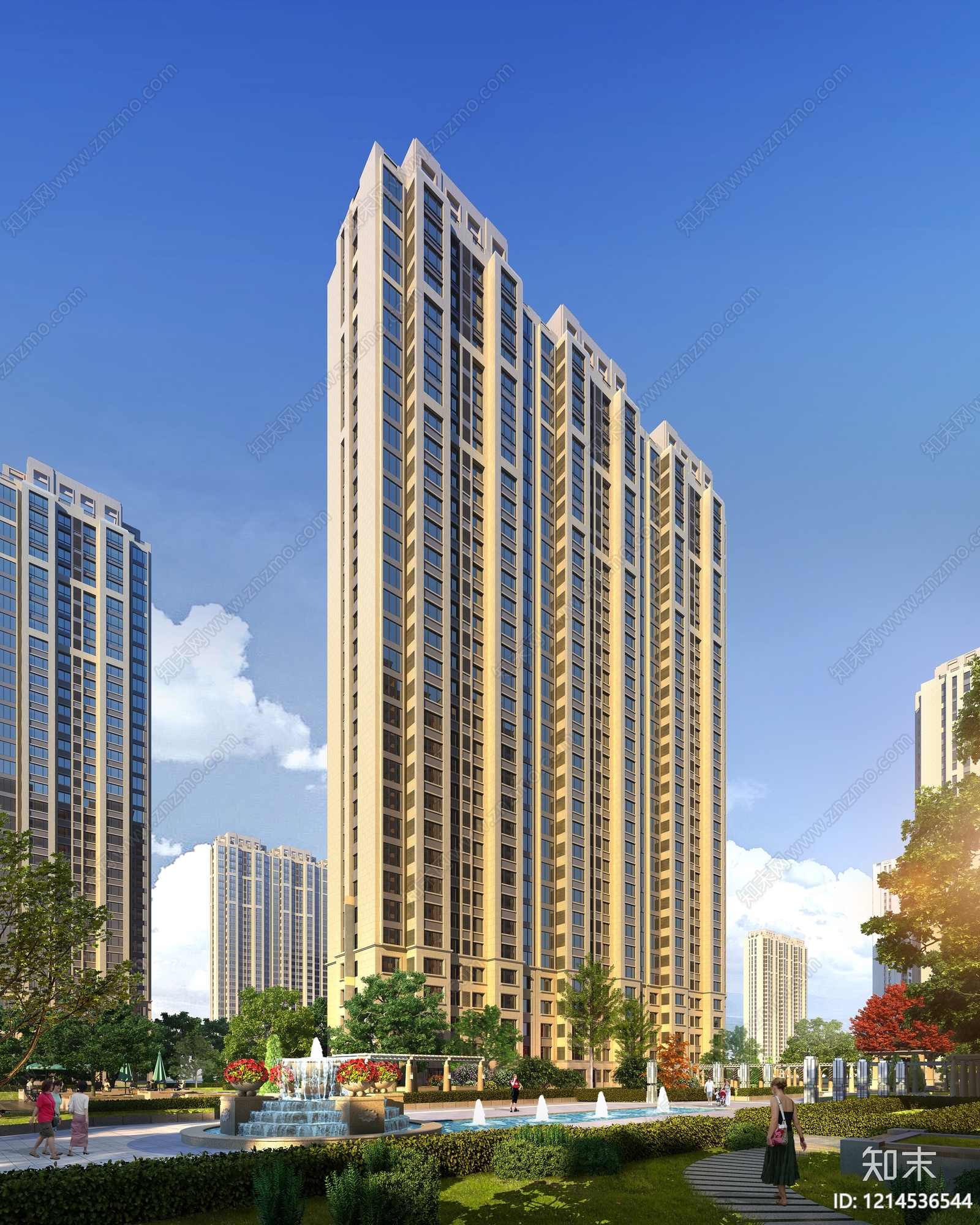 现代主义小高层住宅楼3D模型下载【ID:1214536544】