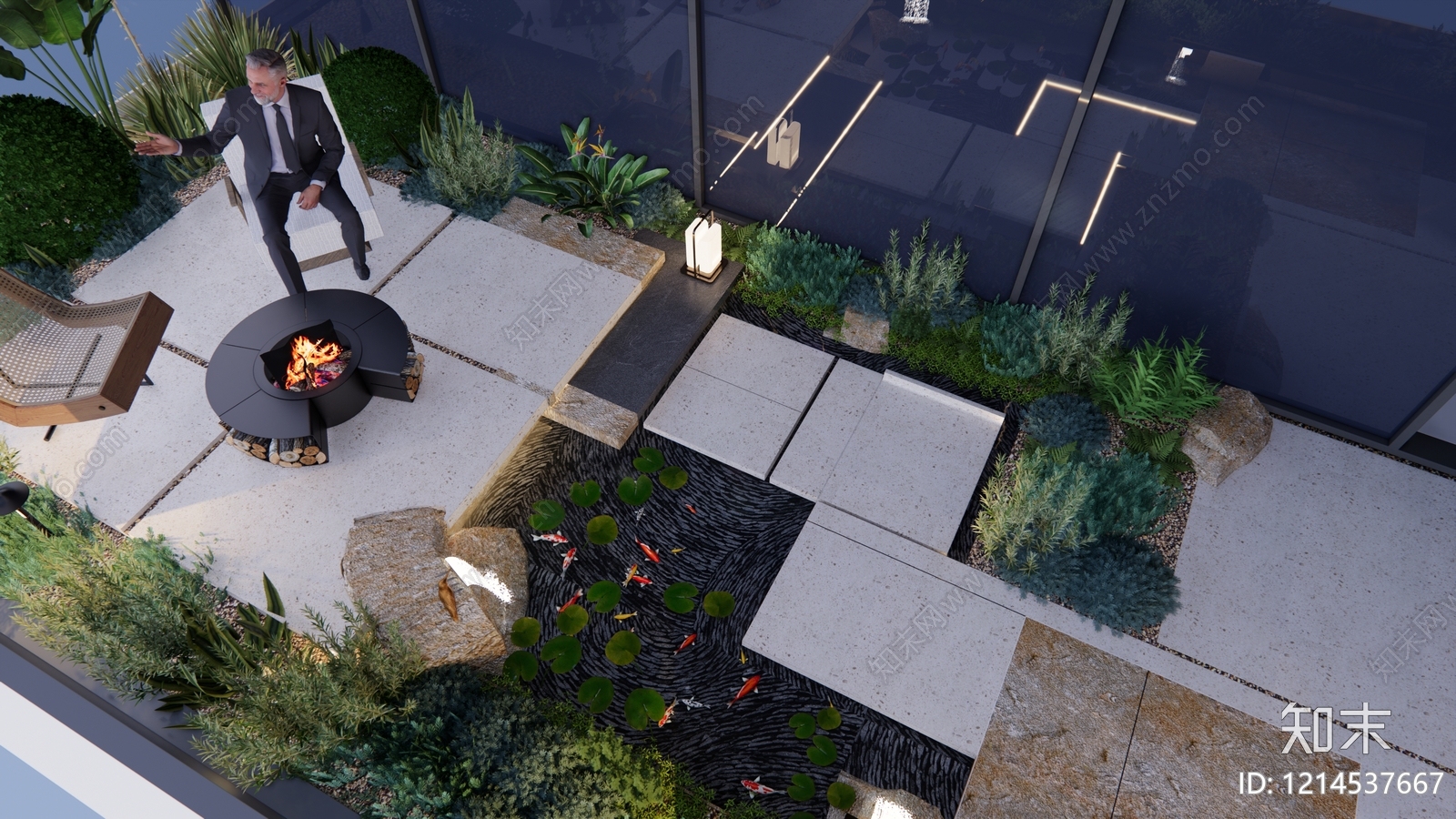 新中式景观屋顶花园SU模型下载【ID:1214537667】