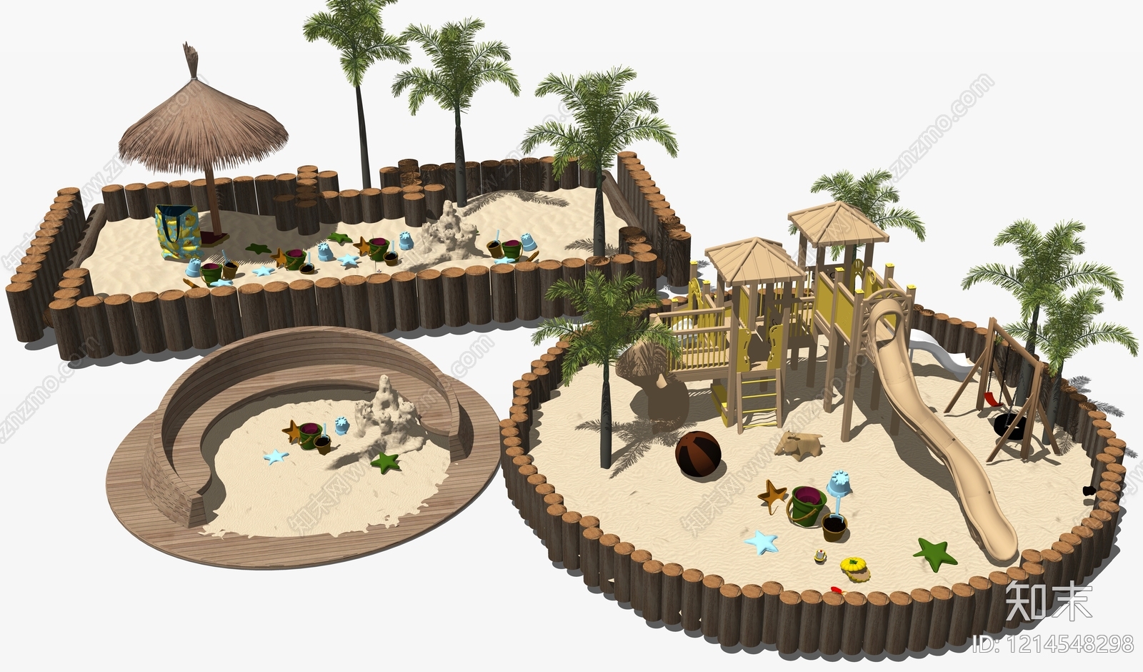 热带沙滩主题乐园风儿童游乐空间SU模型下载【ID:1214548298】