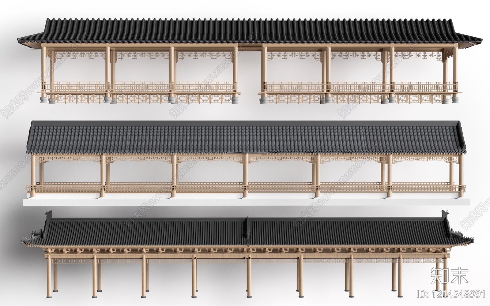 新中式连廊SU模型下载【ID:1214548991】