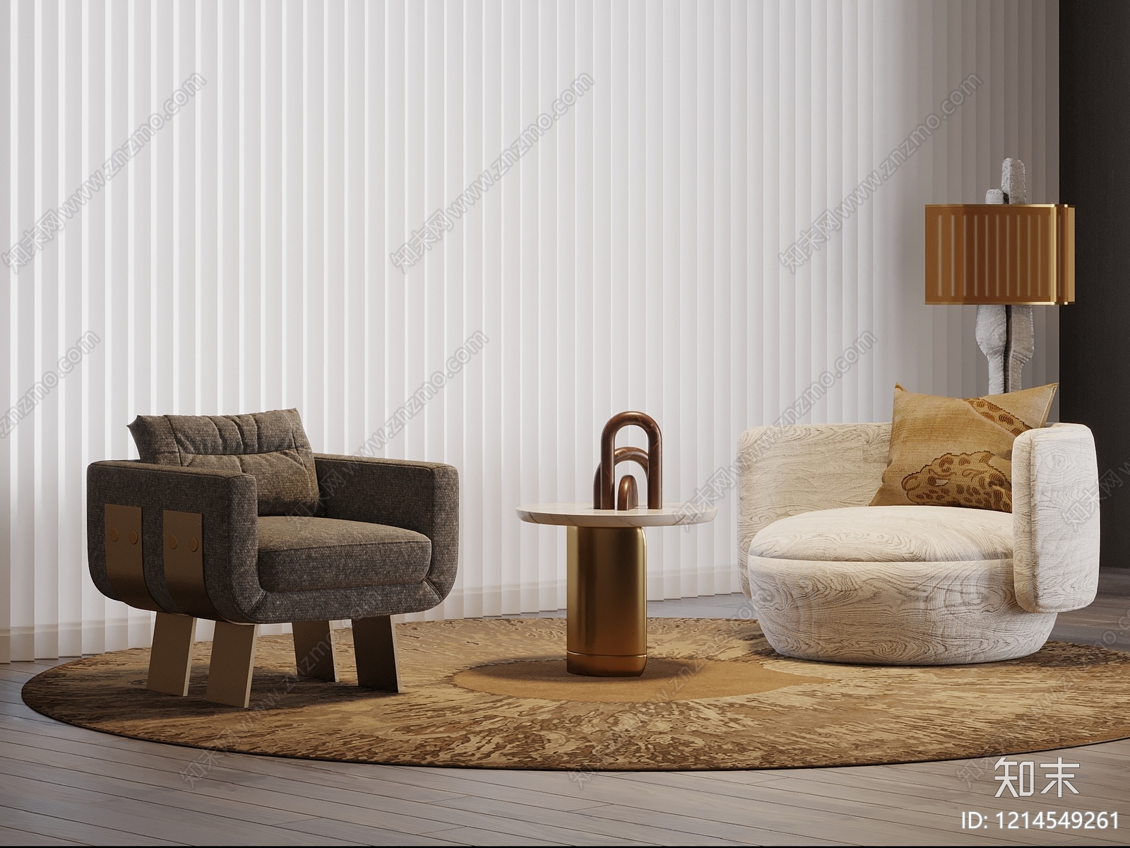 现代轻奢单人沙发3D模型下载【ID:1214549261】