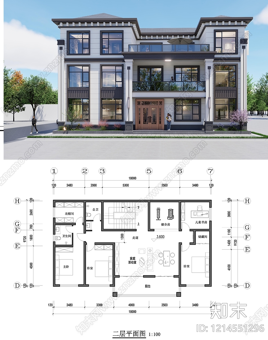 新中式别墅建筑cad施工图下载【ID:1214551296】