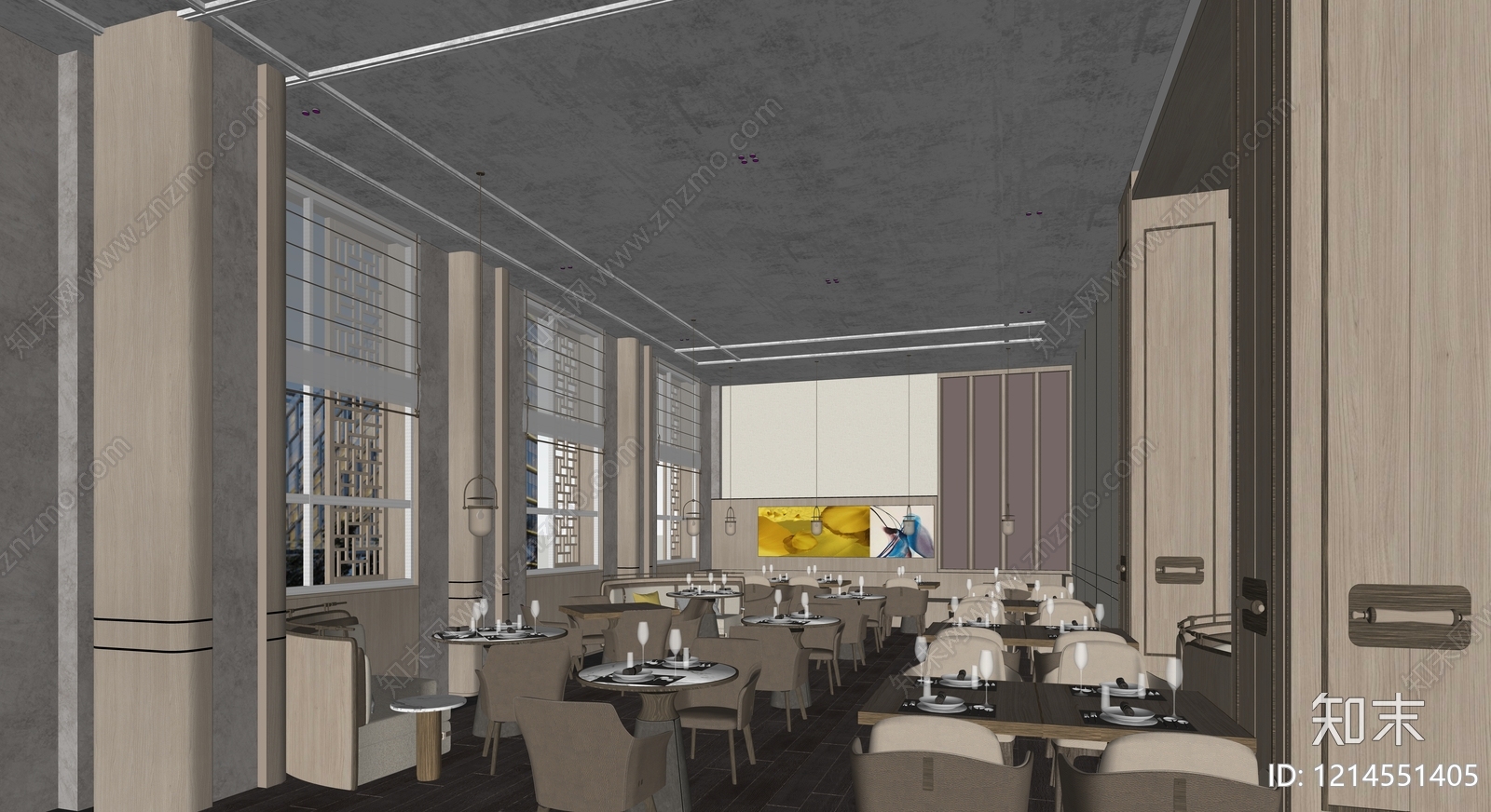 新中式酒店餐厅SU模型下载【ID:1214551405】