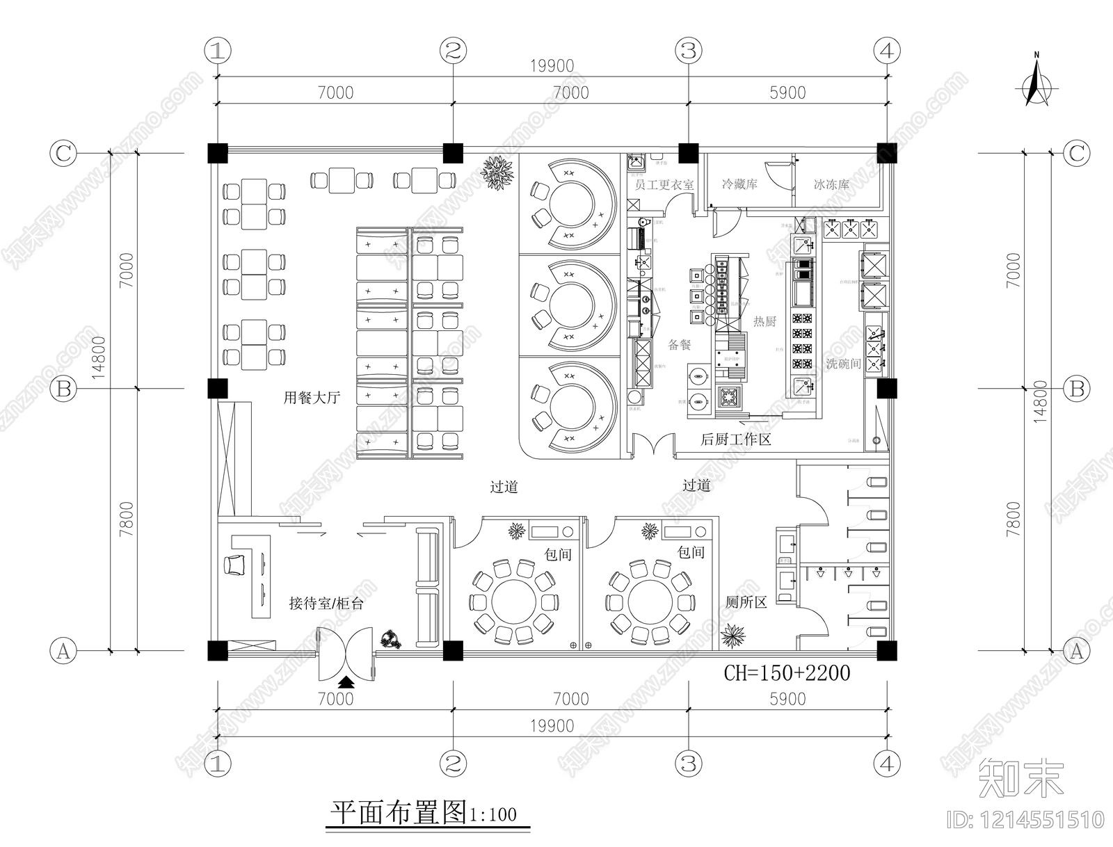 现代中餐厅cad施工图下载【ID:1214551510】