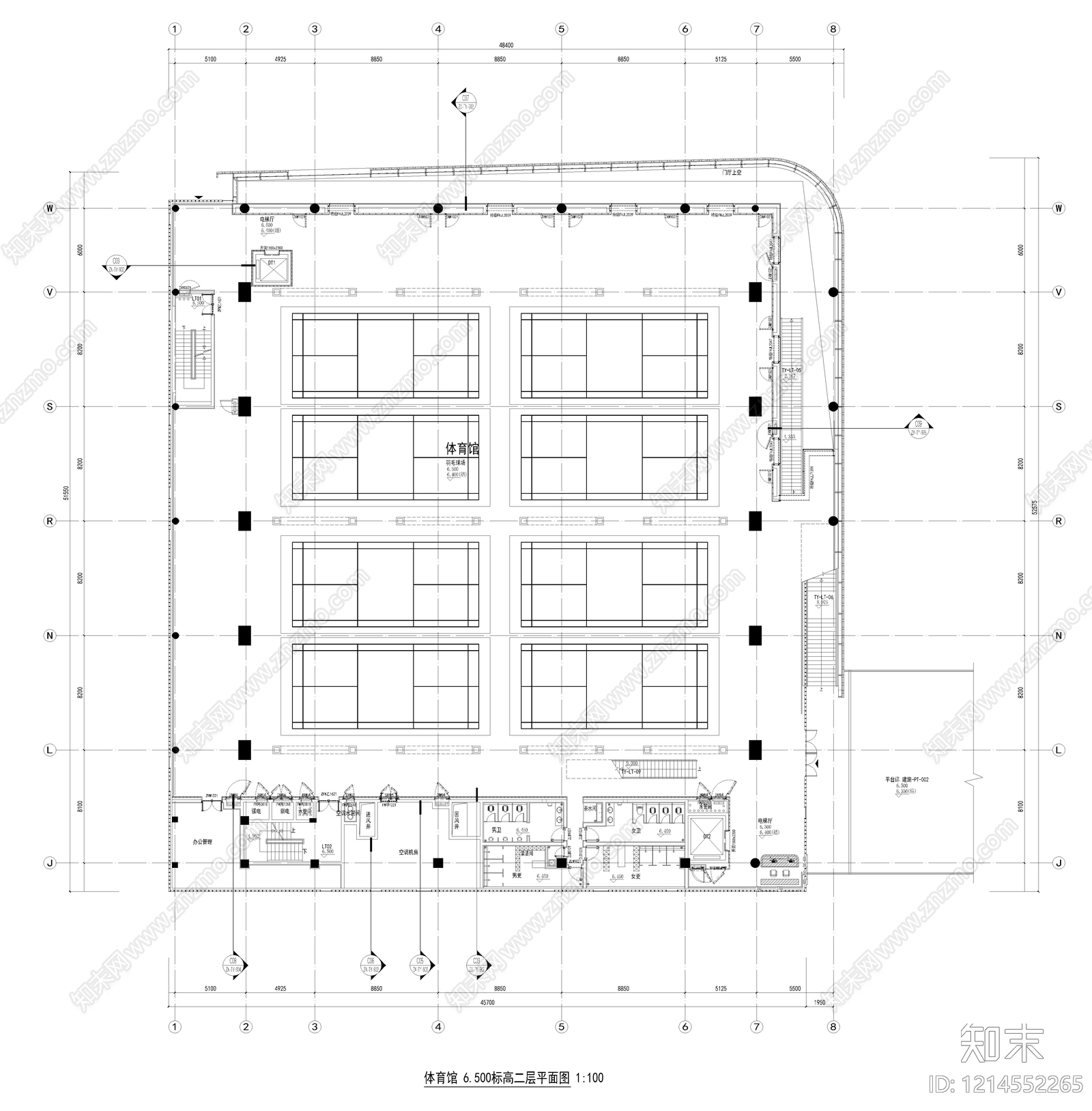 现代体育馆cad施工图下载【ID:1214552265】