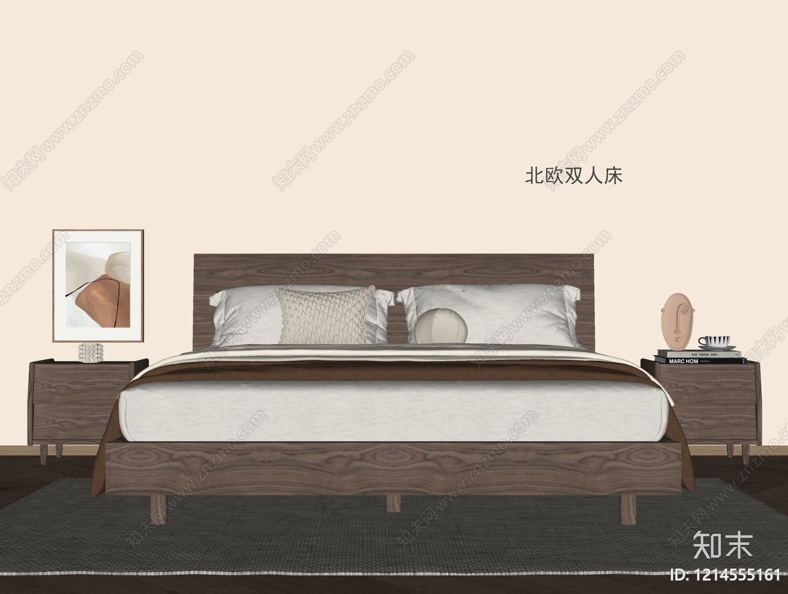 原木双人床SU模型下载【ID:1214555161】