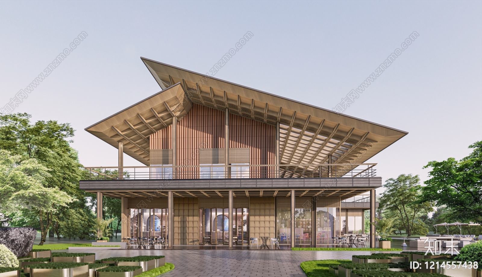 新中式商业街SU模型下载【ID:1214557438】