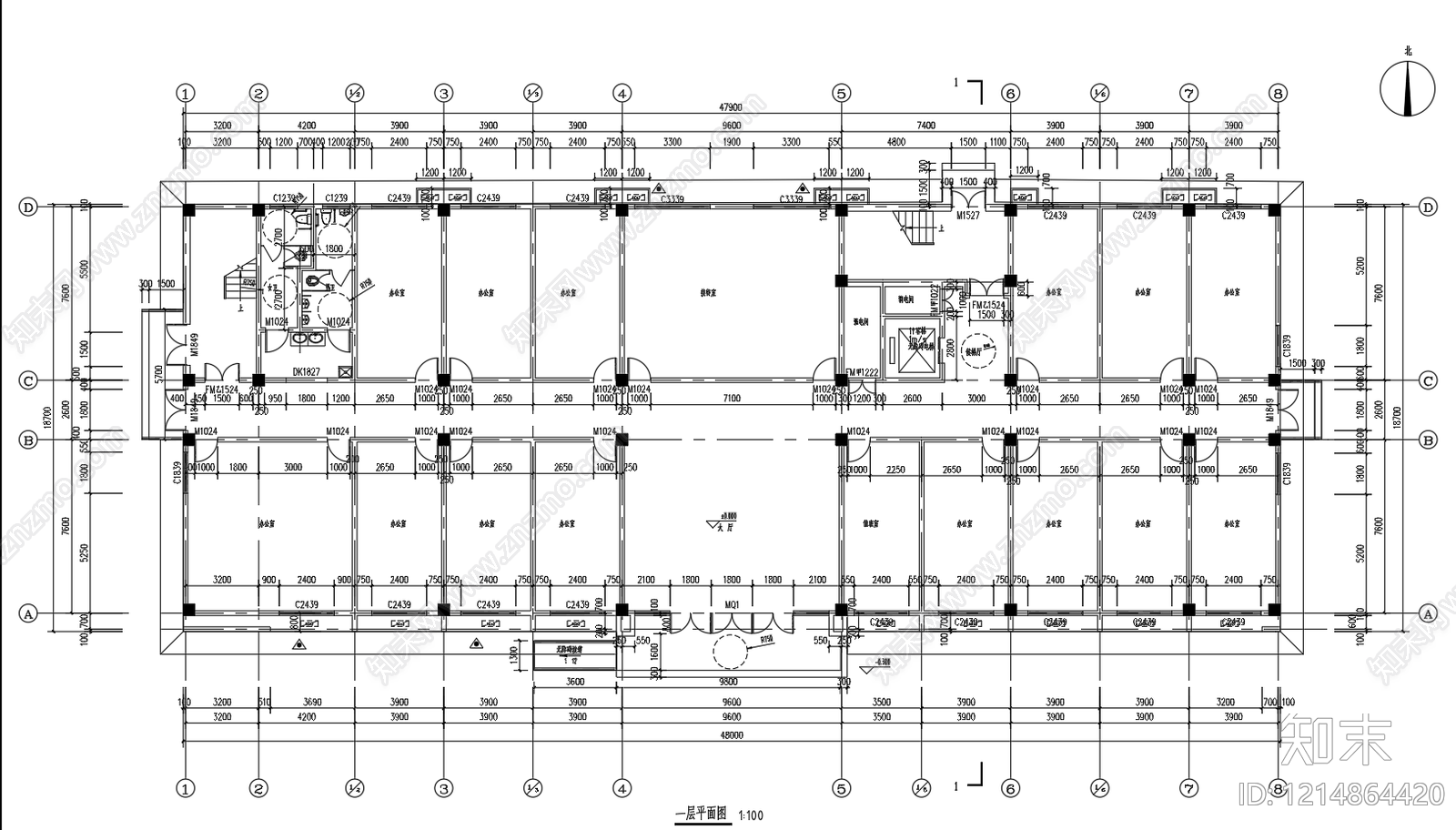 现代新中式办公楼建筑施工图下载【ID:1214864420】