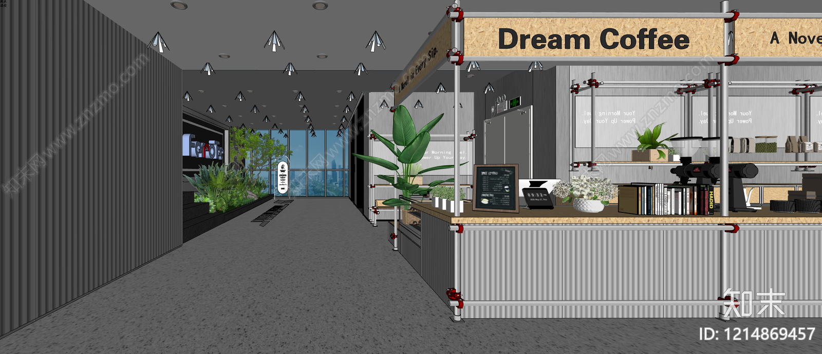 现代简约自助餐厅施工图下载【ID:1214869457】