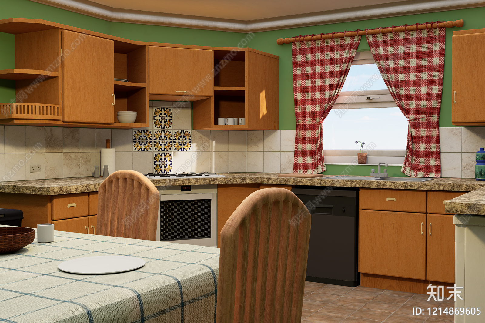 复古乡村开放式厨房3D模型下载【ID:1214869605】