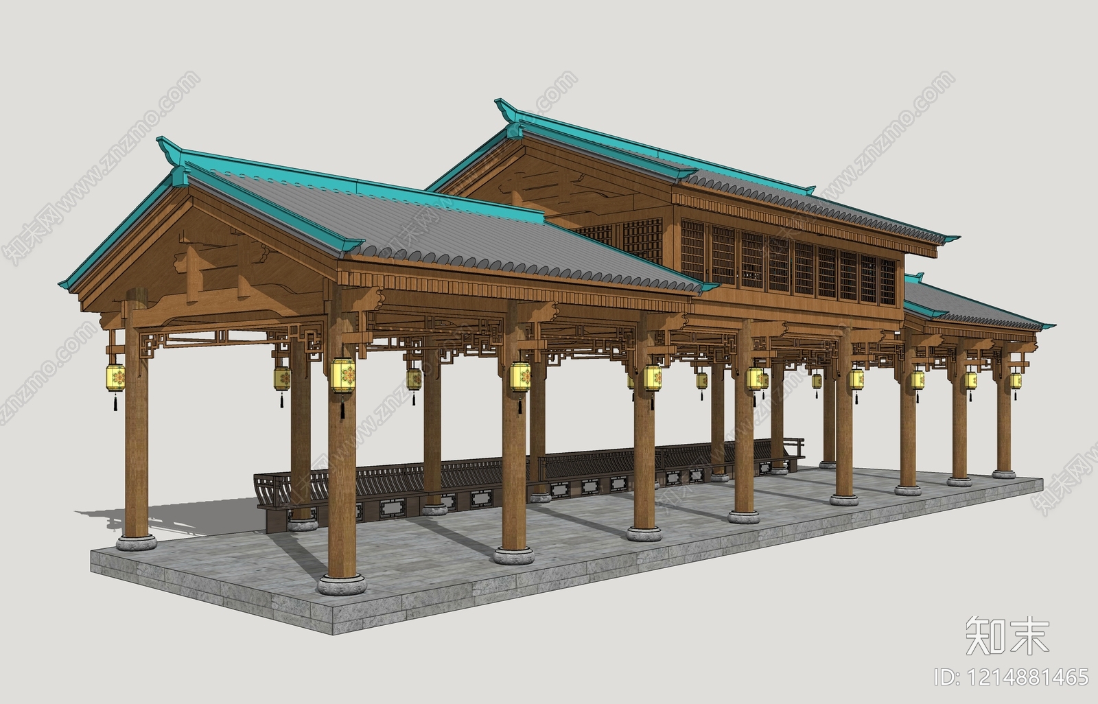 新中式连廊SU模型下载【ID:1214881465】