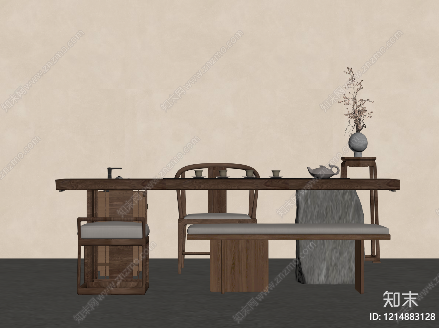新中式茶桌椅SU模型下载【ID:1214883128】