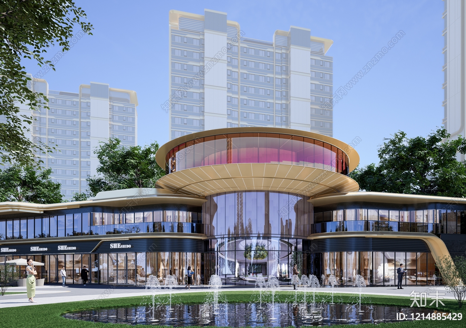 现代售楼处建筑SU模型下载【ID:1214885429】
