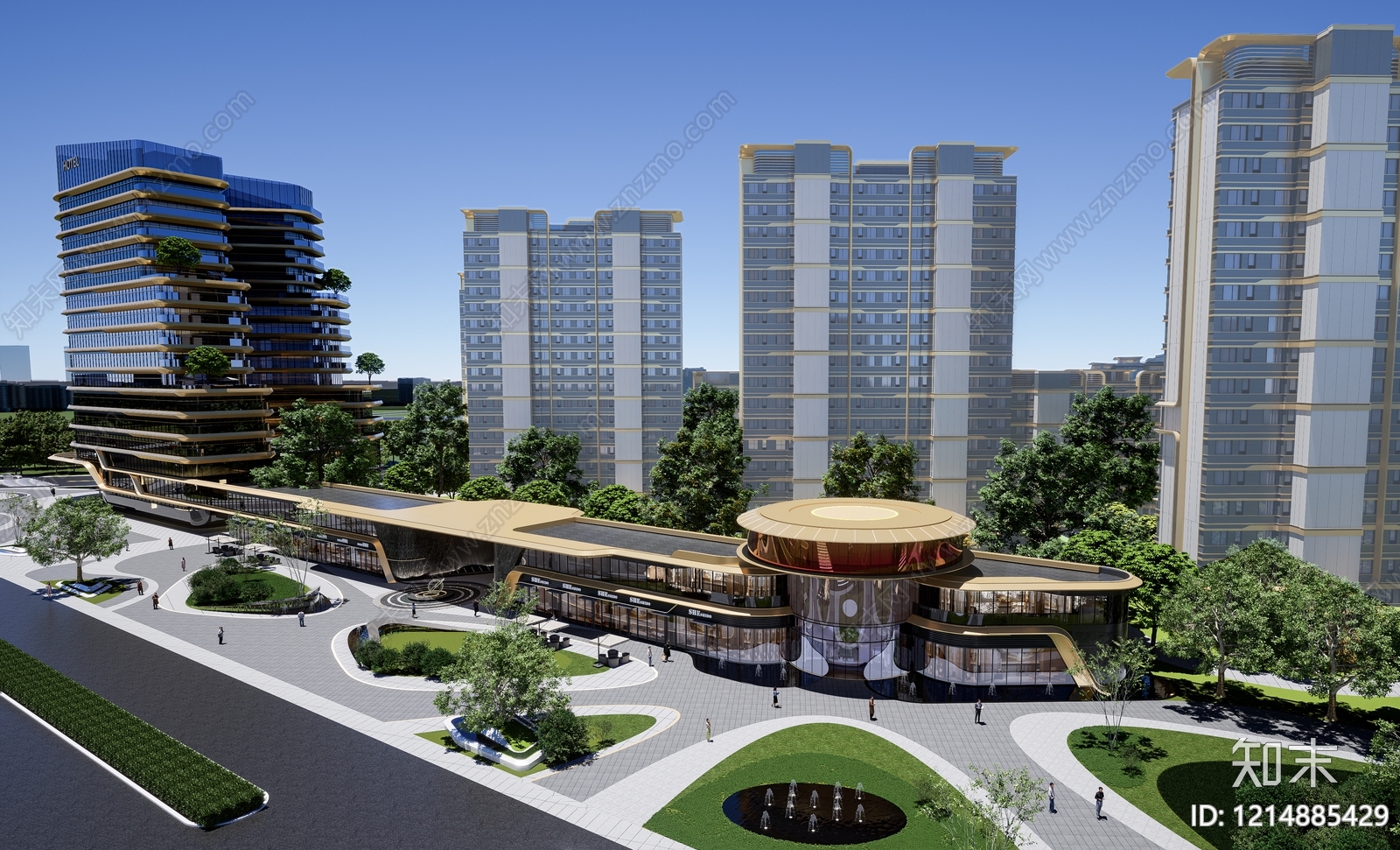 现代售楼处建筑SU模型下载【ID:1214885429】
