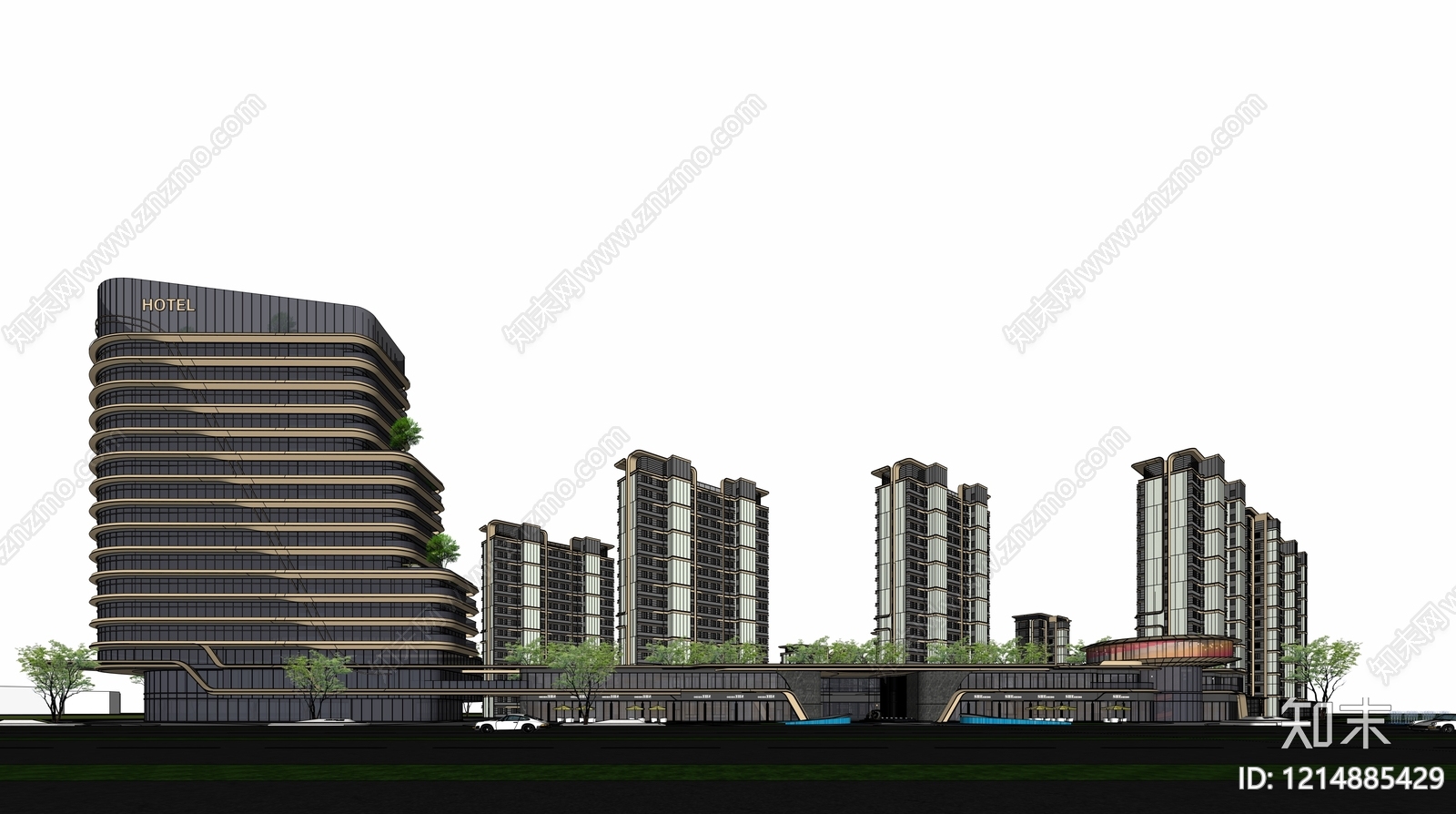 现代售楼处建筑SU模型下载【ID:1214885429】