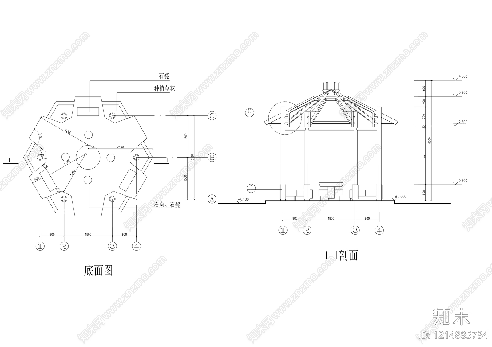 现代亭子cad施工图下载【ID:1214885734】