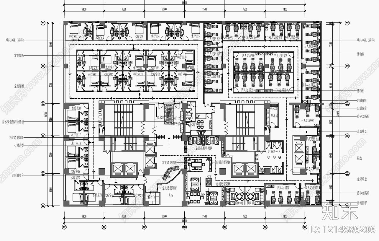 现代轻奢足浴店施工图下载【ID:1214886206】