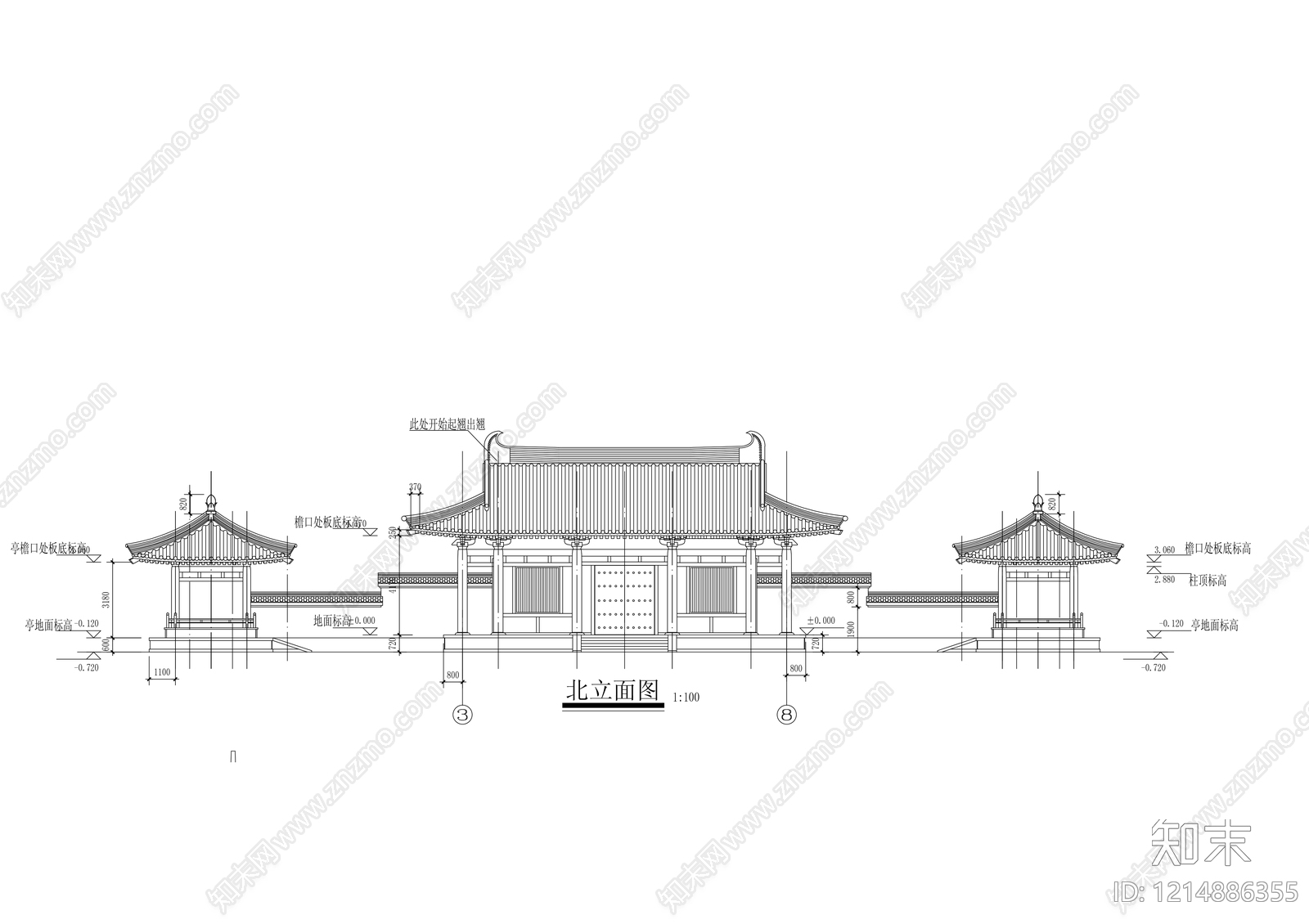 中式亭子cad施工图下载【ID:1214886355】