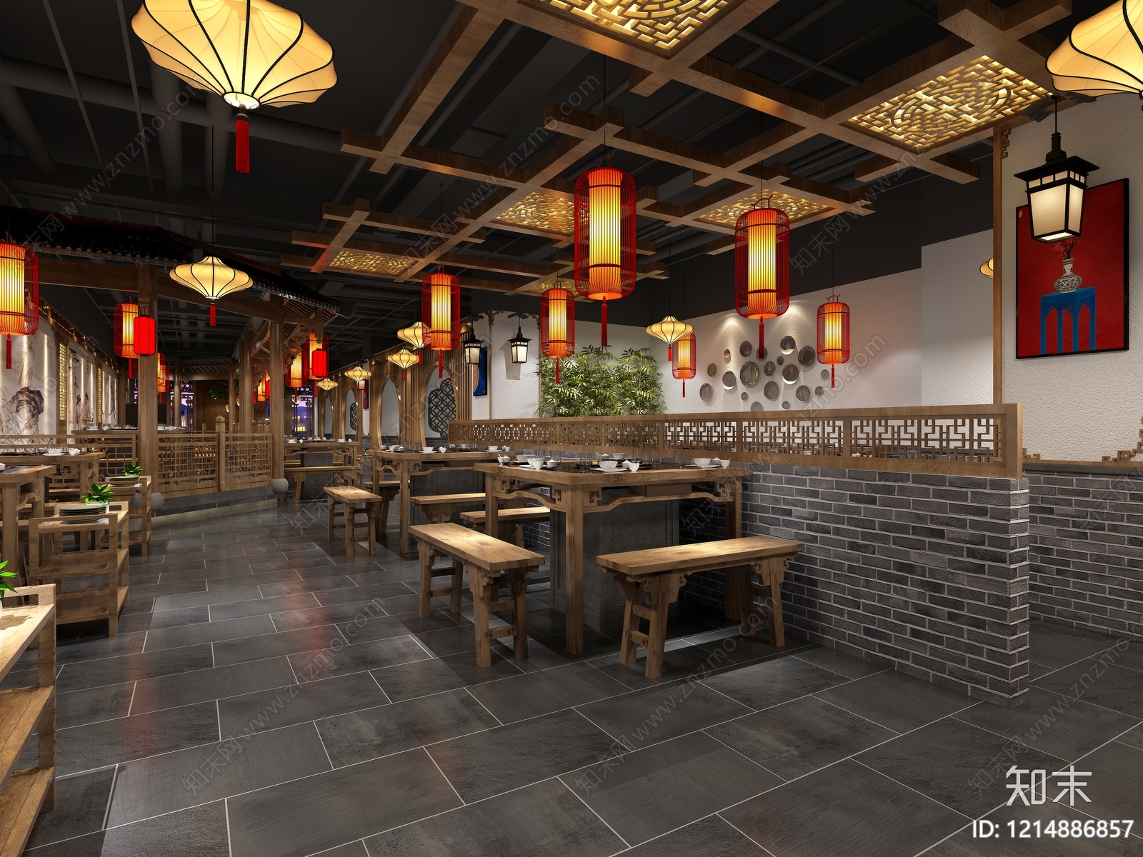 中式原木火锅店施工图下载【ID:1214886857】