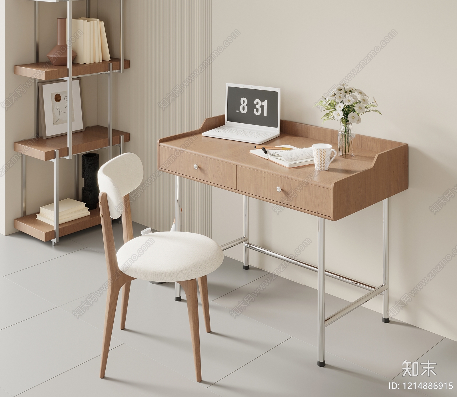 奶油风书桌3D模型下载【ID:1214886915】