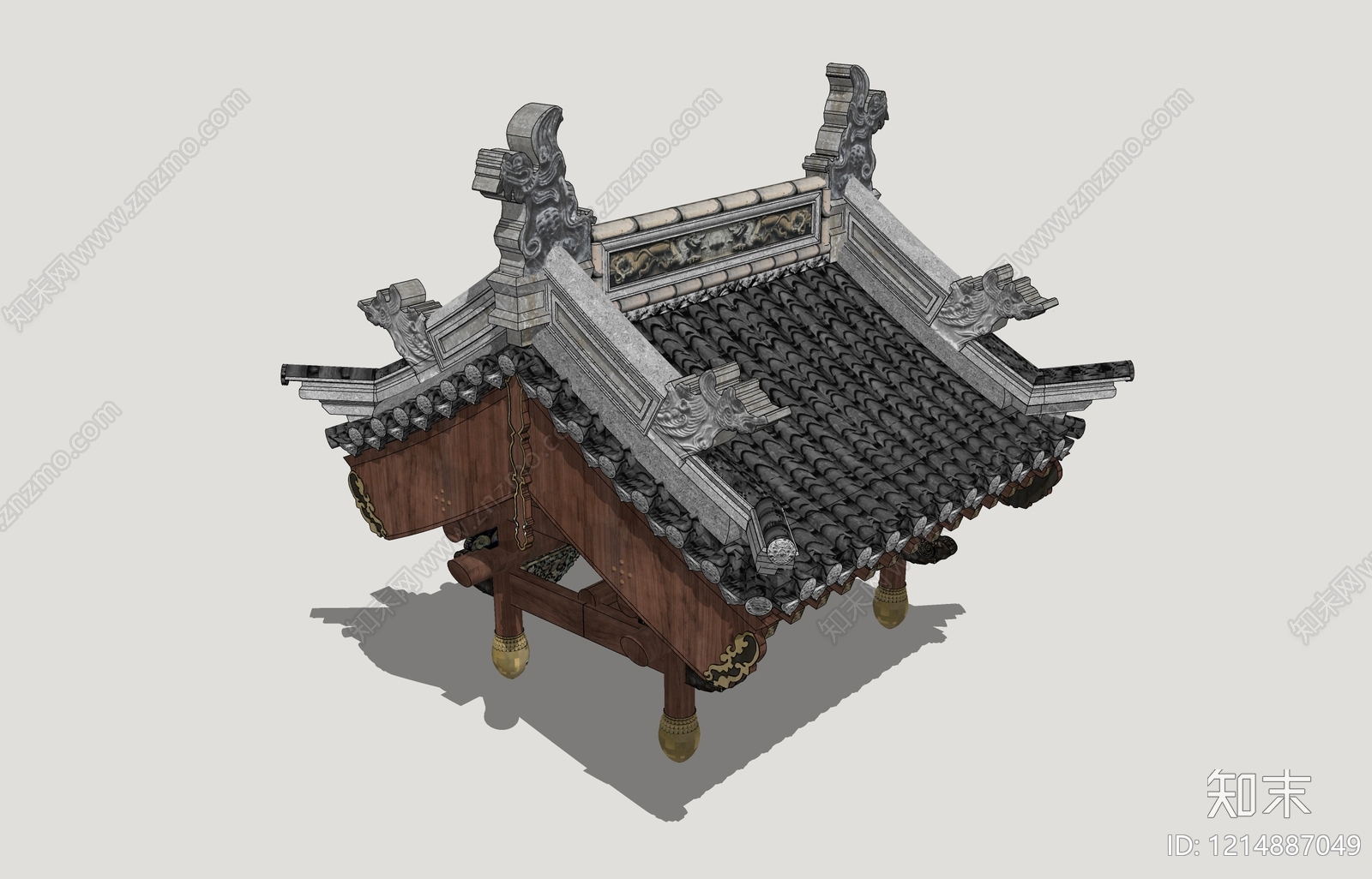 新中式古建筑SU模型下载【ID:1214887049】