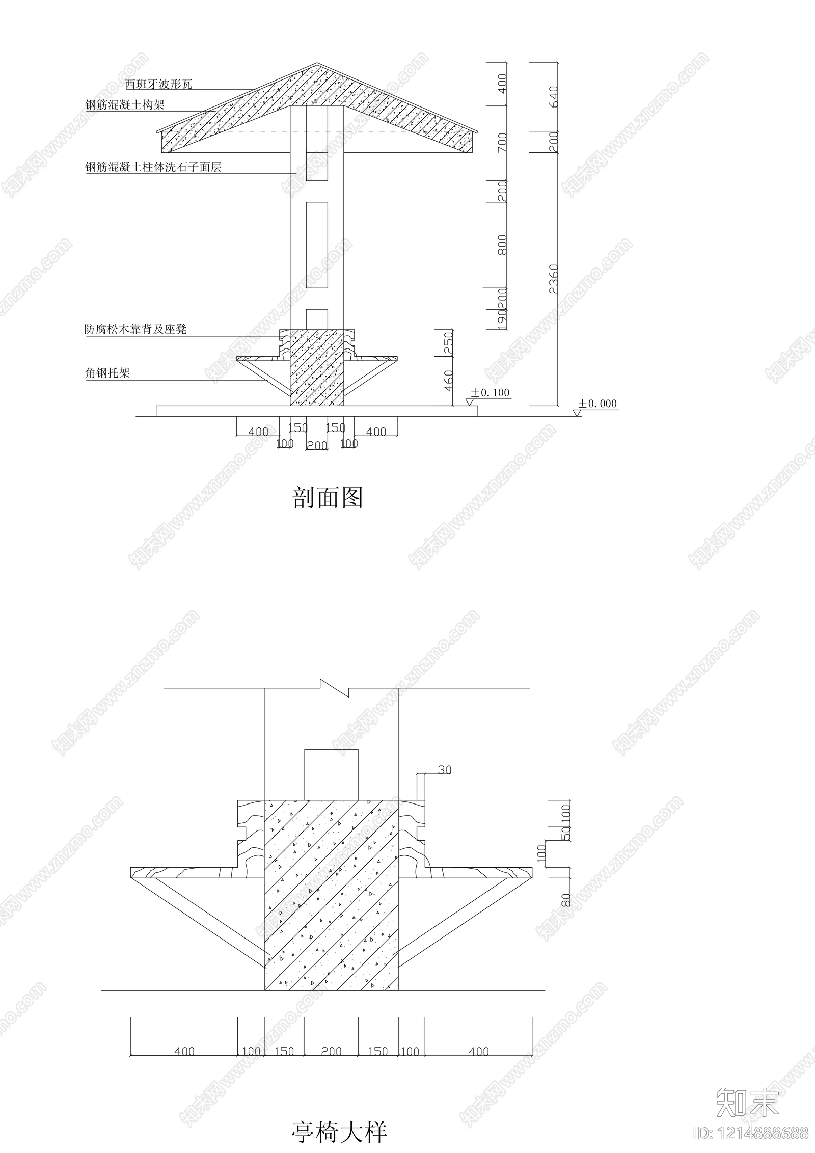 现代亭子cad施工图下载【ID:1214888688】
