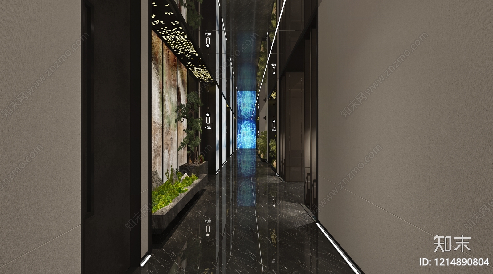 新中式酒店走廊3D模型下载【ID:1214890804】