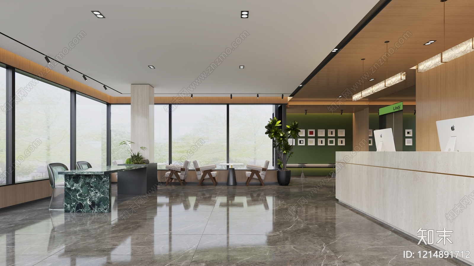 现代简约办公大厅3D模型下载【ID:1214891712】