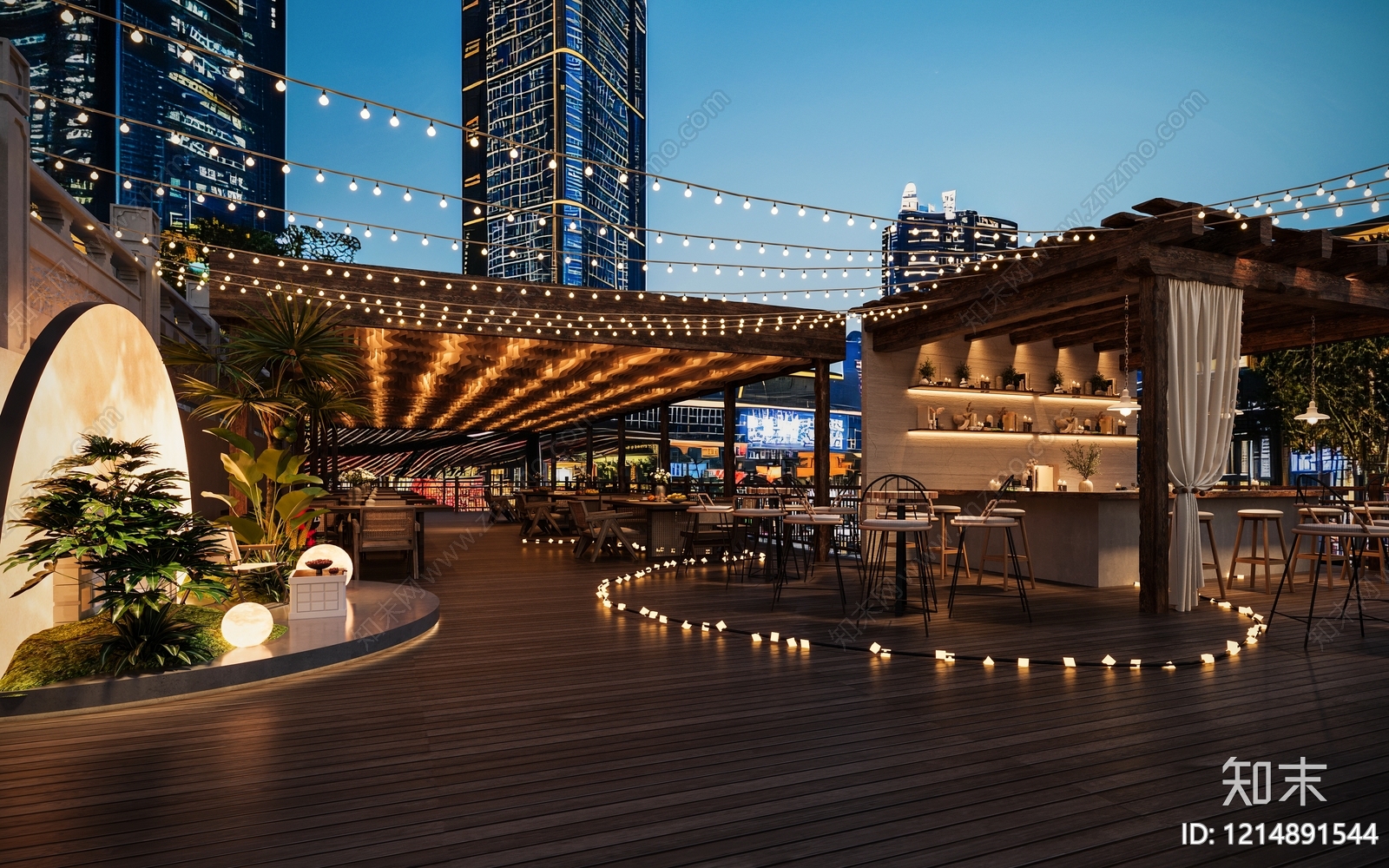 都市露台休闲风外摆3D模型下载【ID:1214891544】