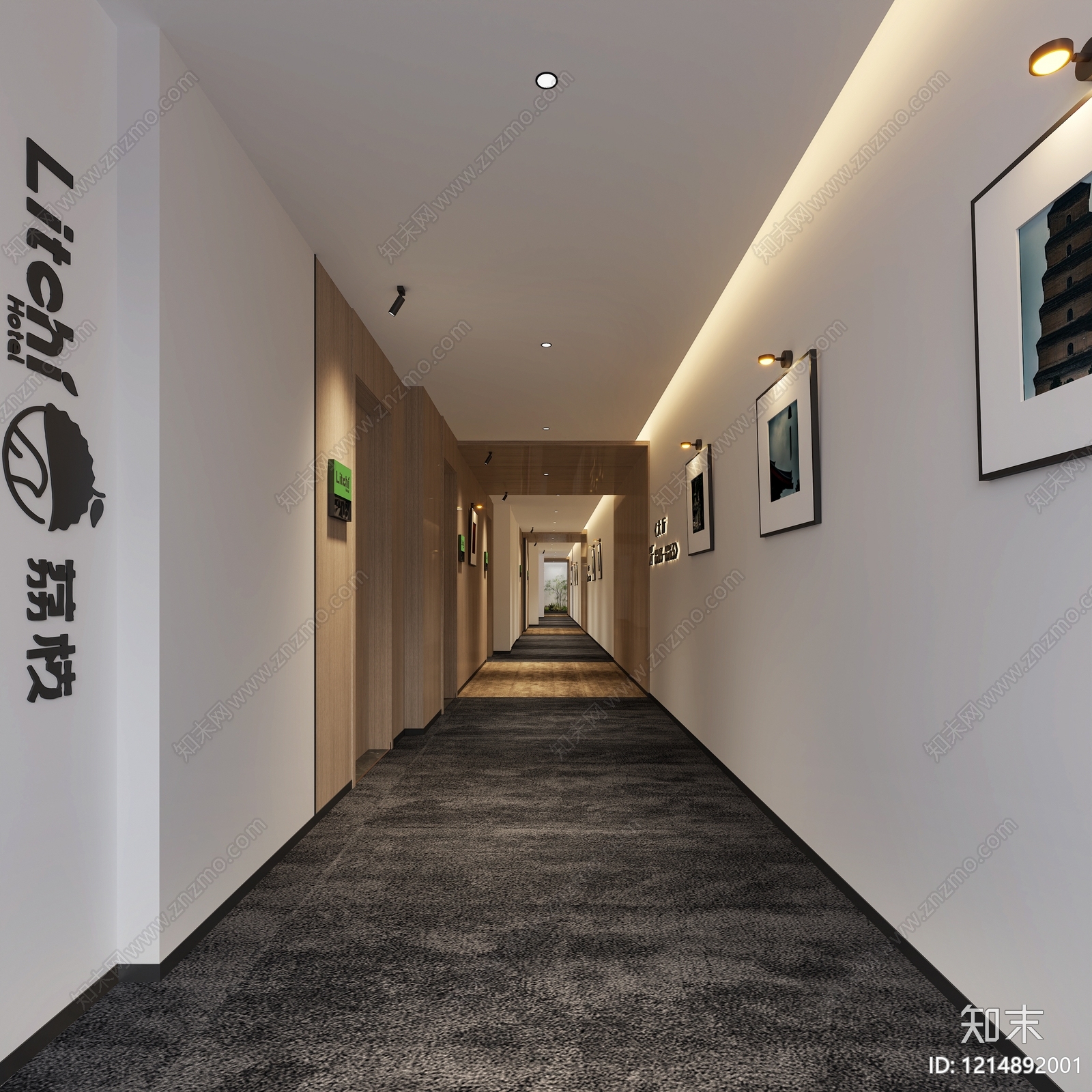 现代简约酒店走廊3D模型下载【ID:1214892001】