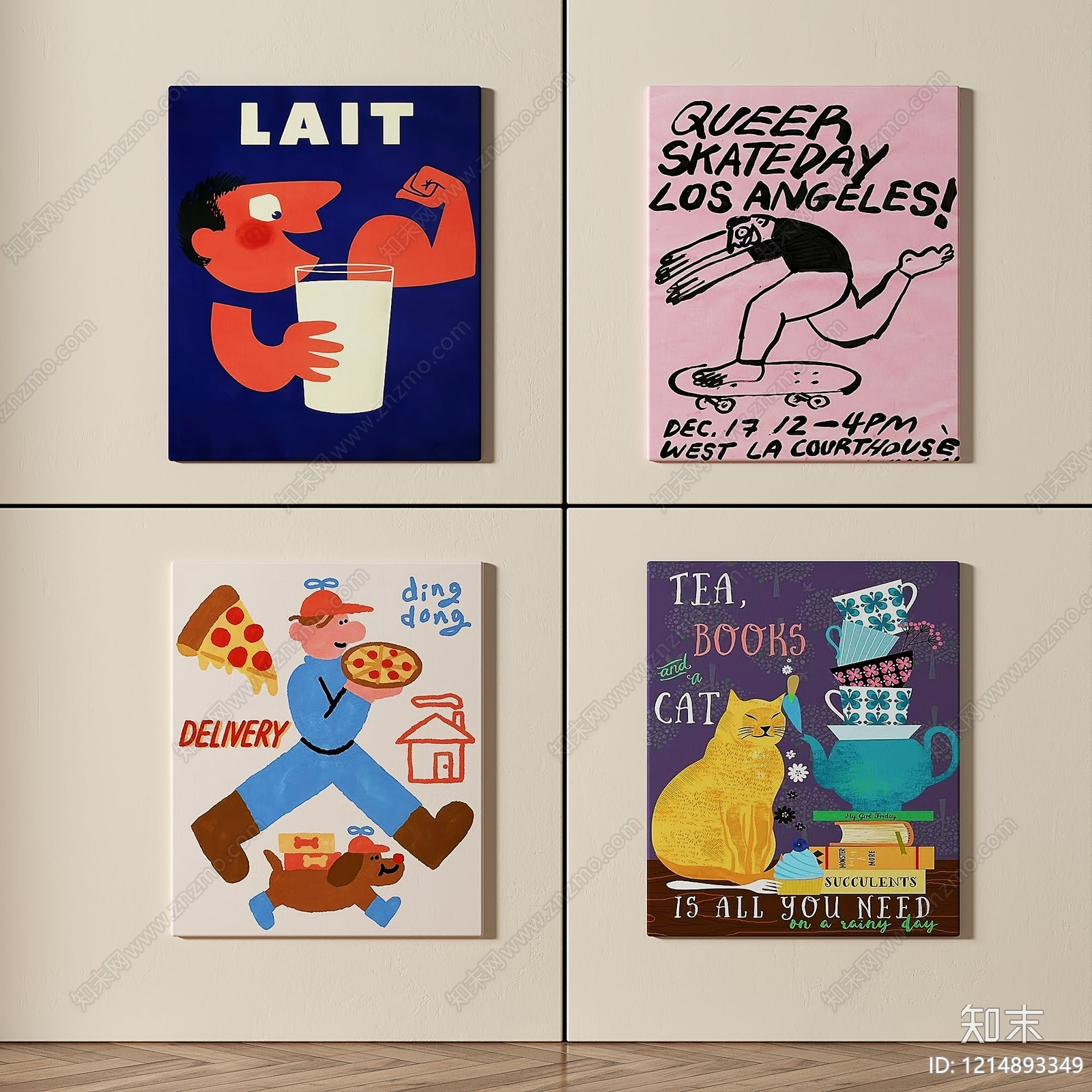 卡通插画风儿童挂画3D模型下载【ID:1214893349】