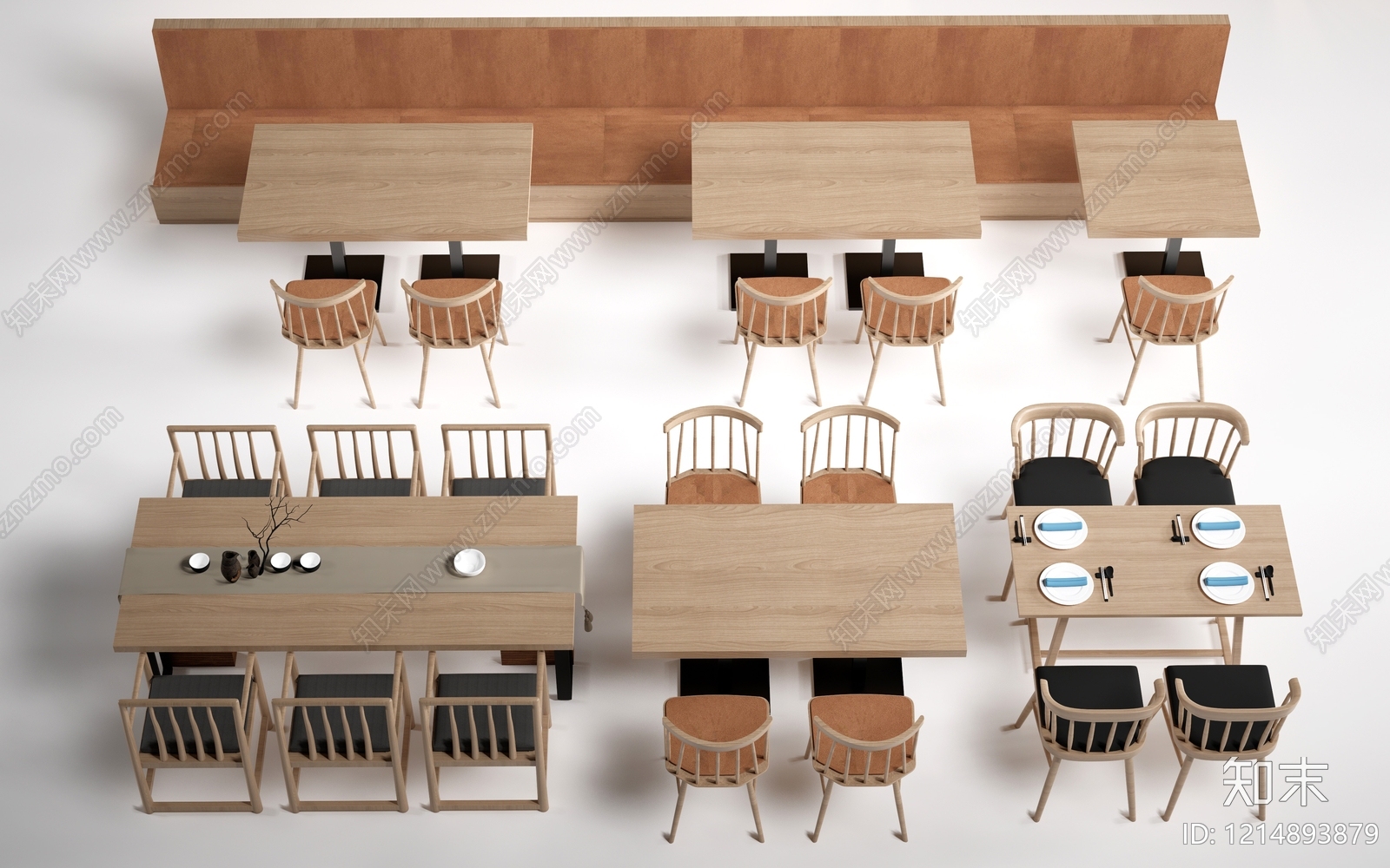 日式原木风餐桌SU模型下载【ID:1214893879】