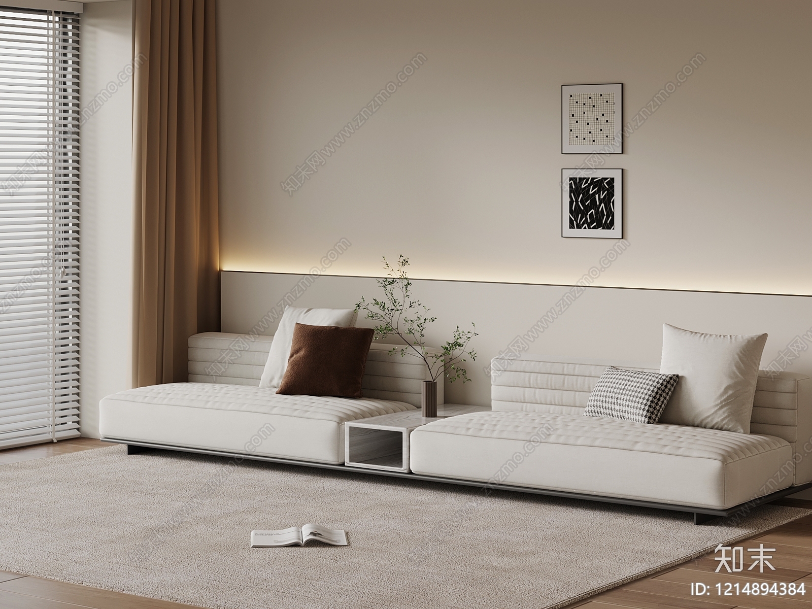 奶油风多人沙发3D模型下载【ID:1214894384】