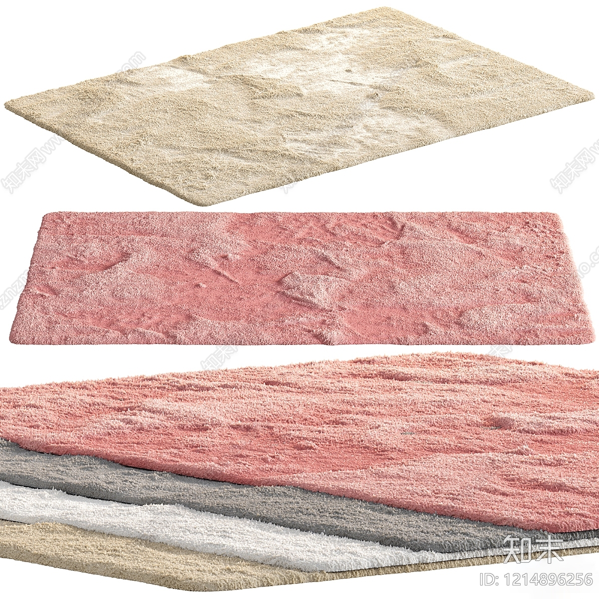 奶油风毛绒地毯3D模型下载【ID:1214896256】