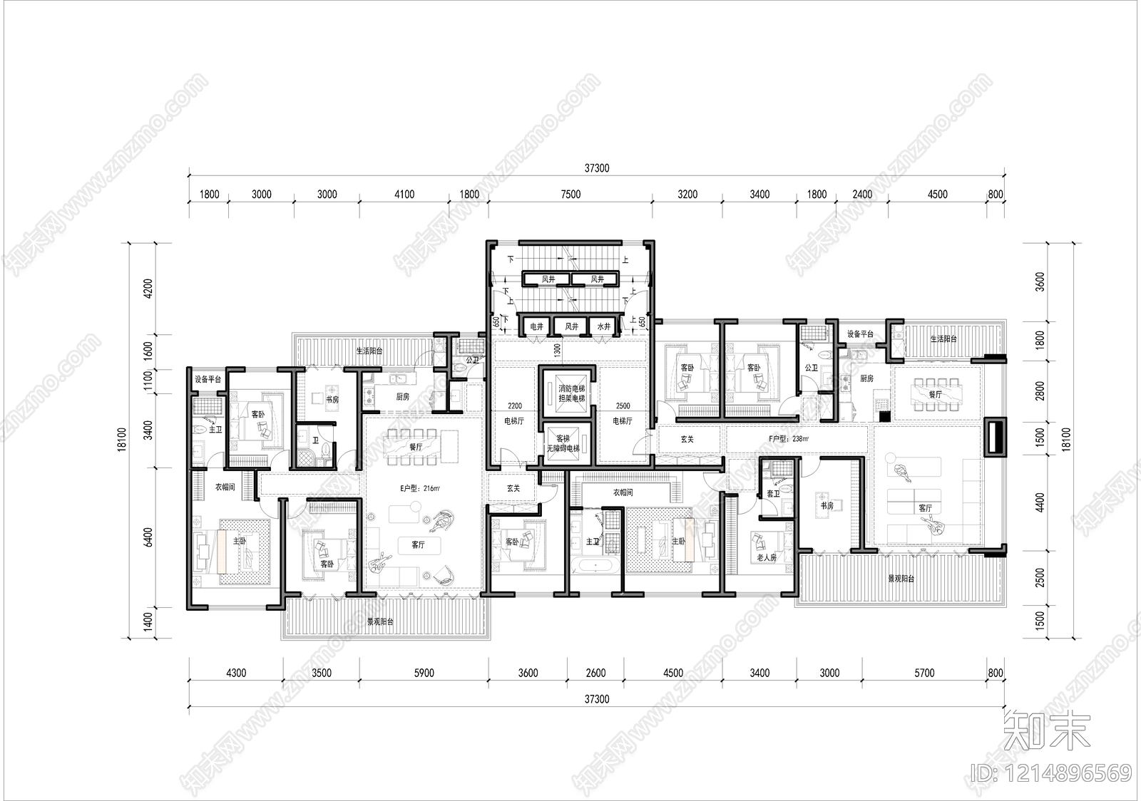 高层住宅cad施工图下载【ID:1214896569】