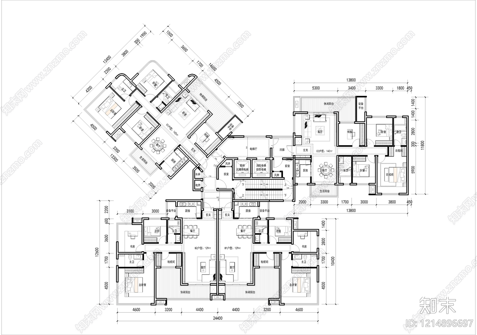 高层住宅cad施工图下载【ID:1214896697】
